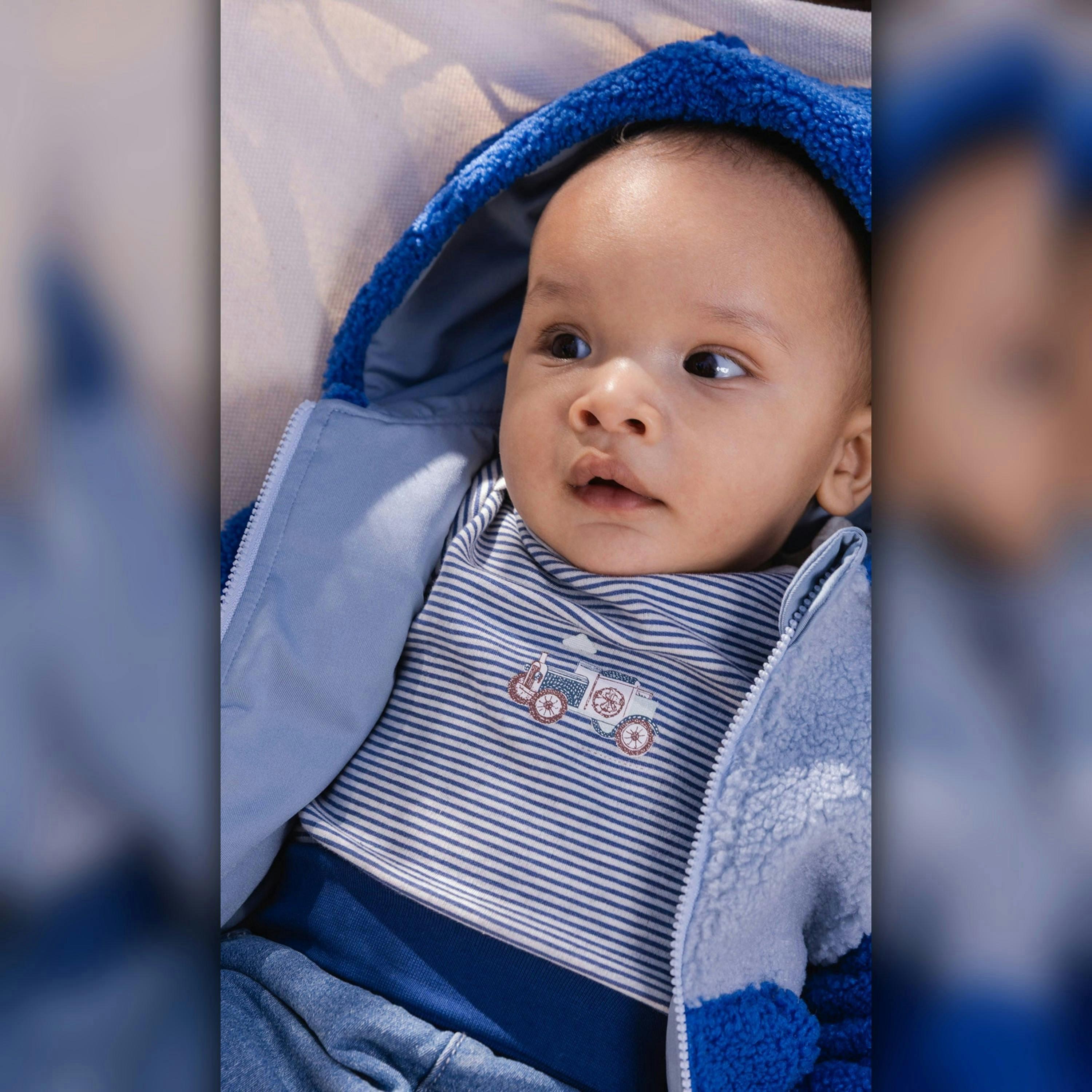 Organic Cotton Onesie Blue Printed Stripes , view 2 of 4