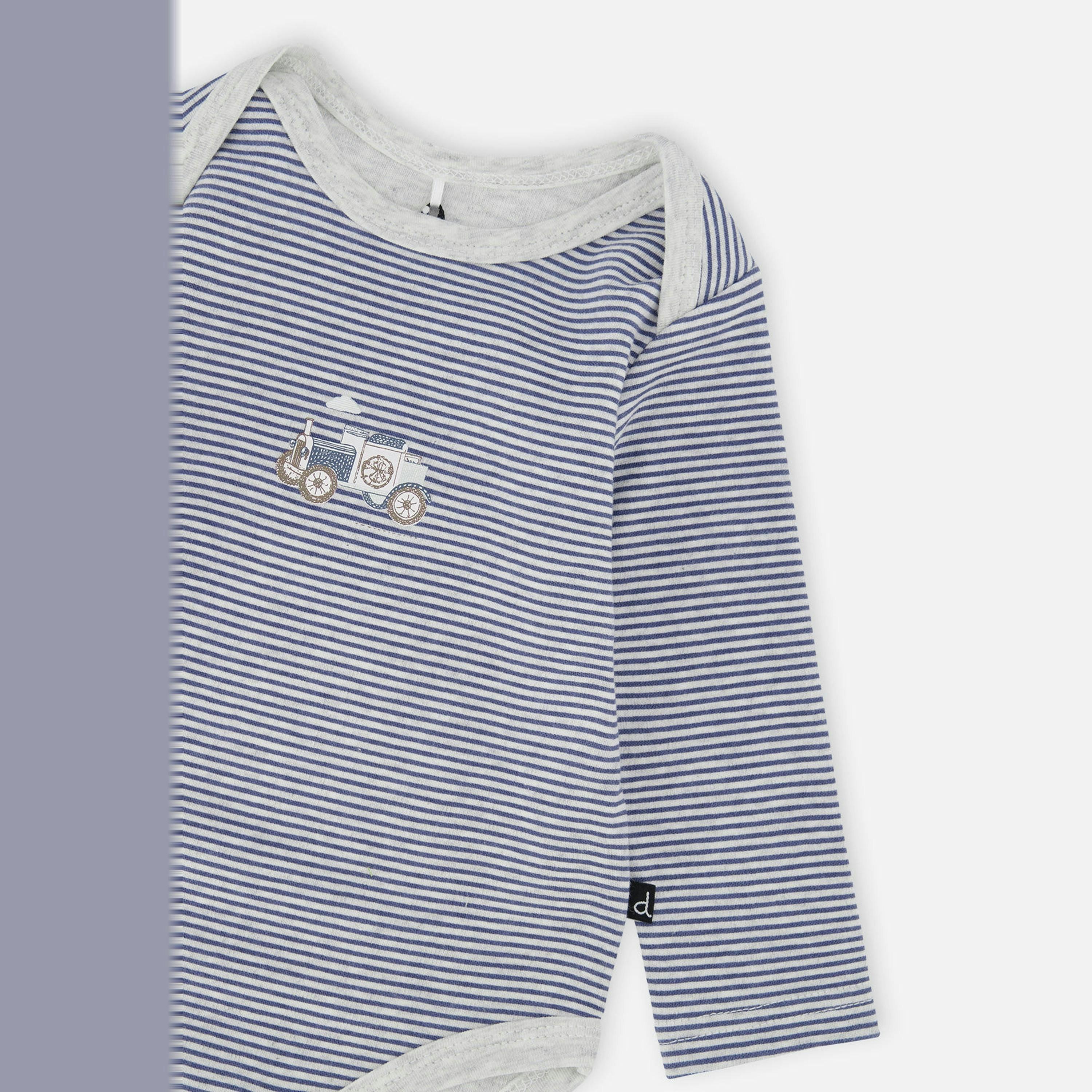 Organic Cotton Onesie Blue Printed Stripes , view 4 of 4