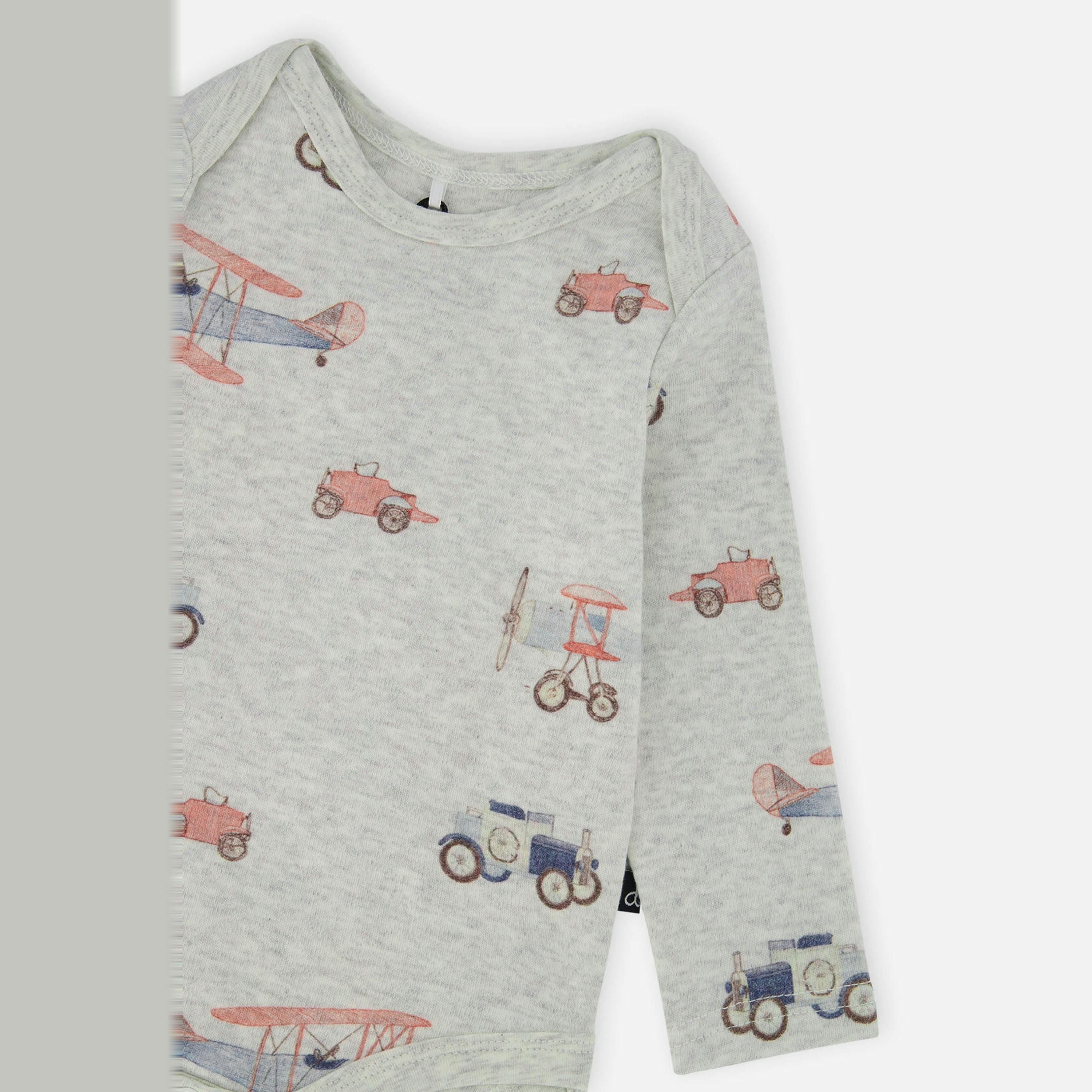 Organic Cotton Onesie Beige Printed Airplanes , view 4 of 4