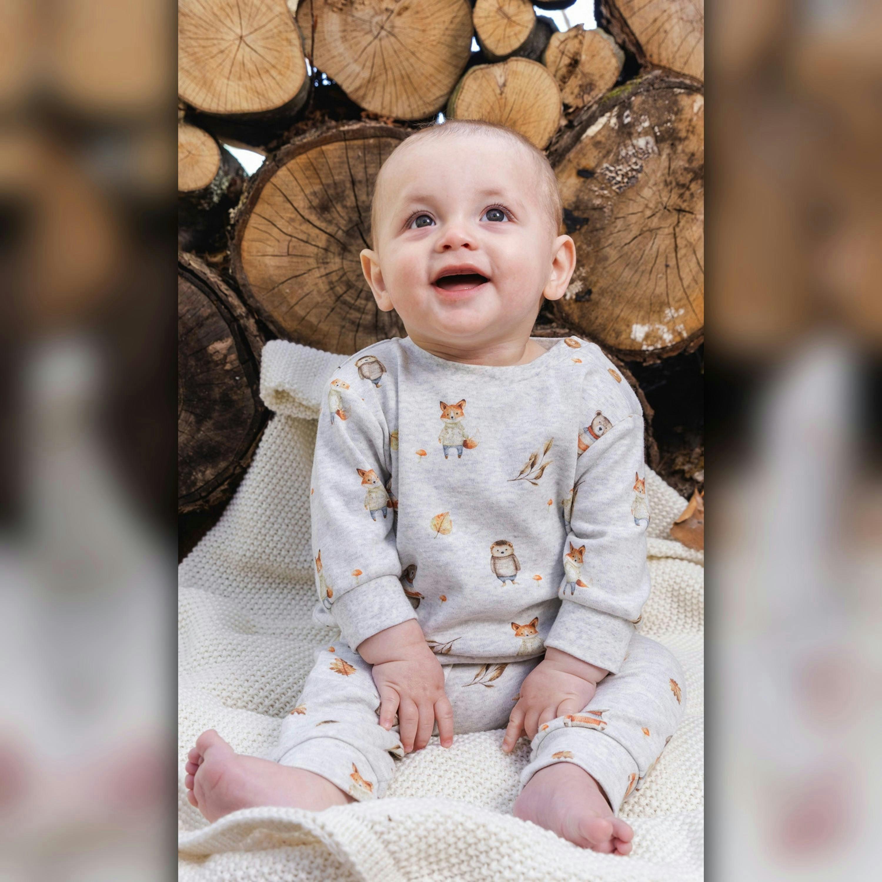 Organic Cotton Pants And Top Set Beige Animal Print , view 2 of 4