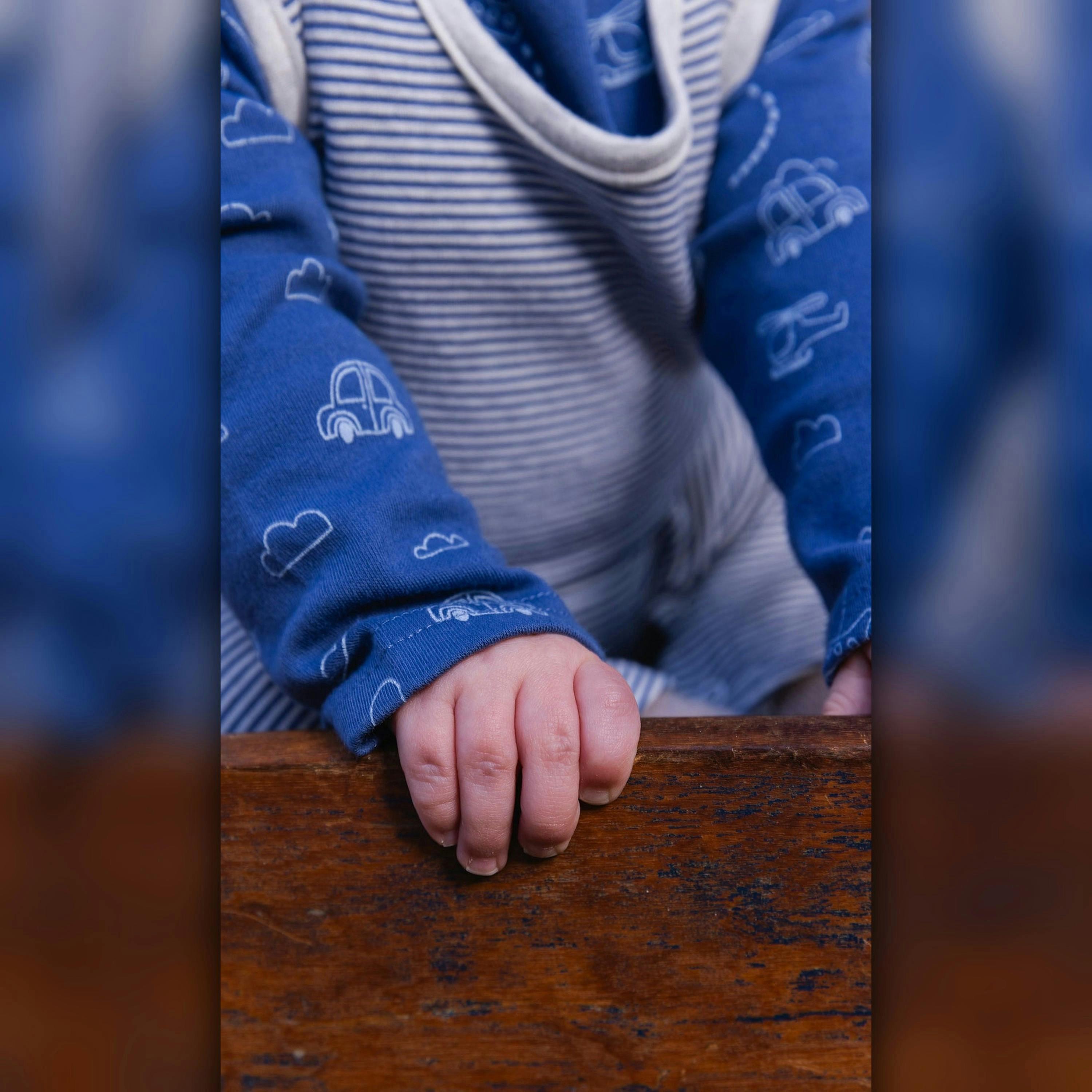 Organic Cotton Onesie With Overalls Set Blue Printed Transportation , view 4 of 5