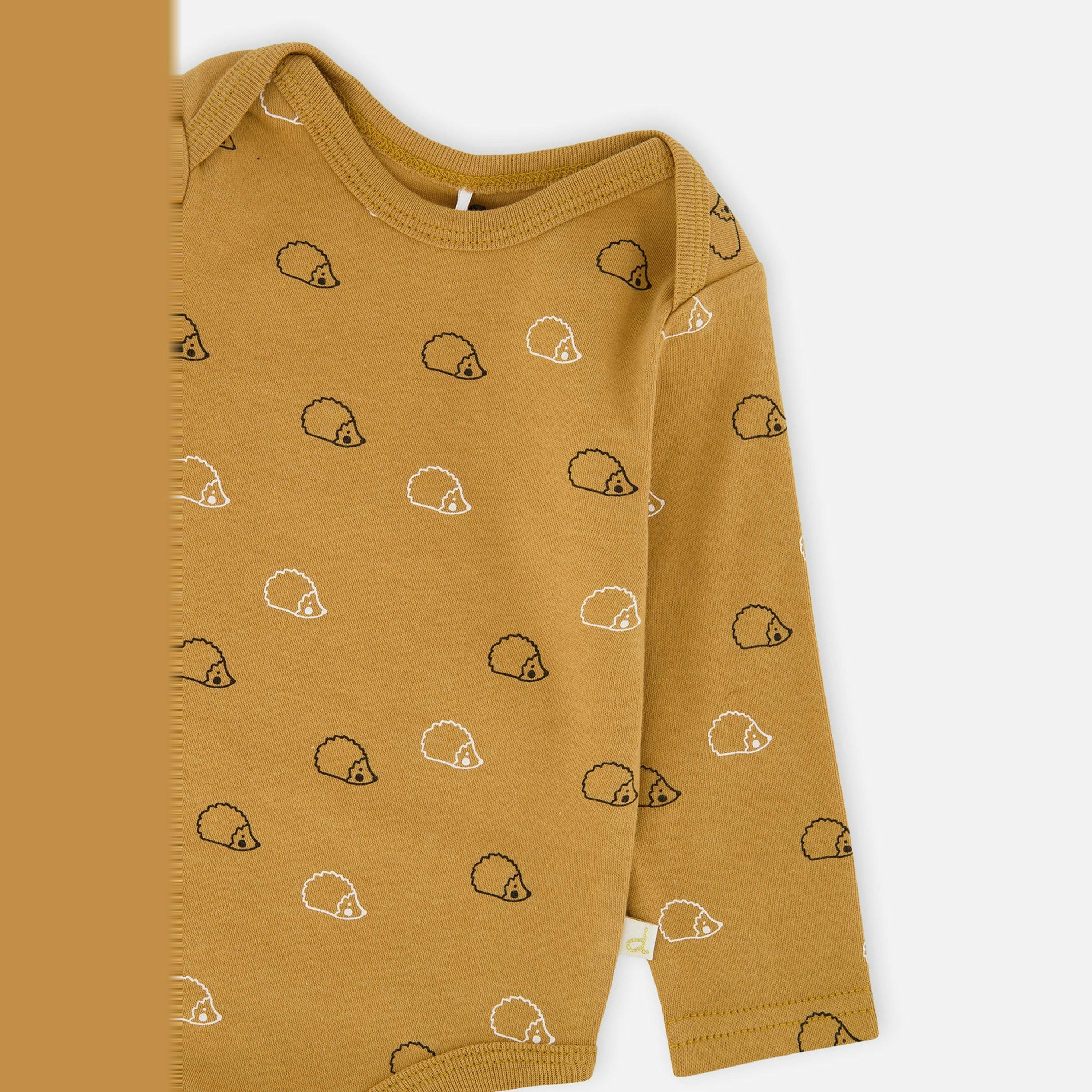 Organic Cotton Onesie Brown Printed Hedgehogs , view 4 of 4