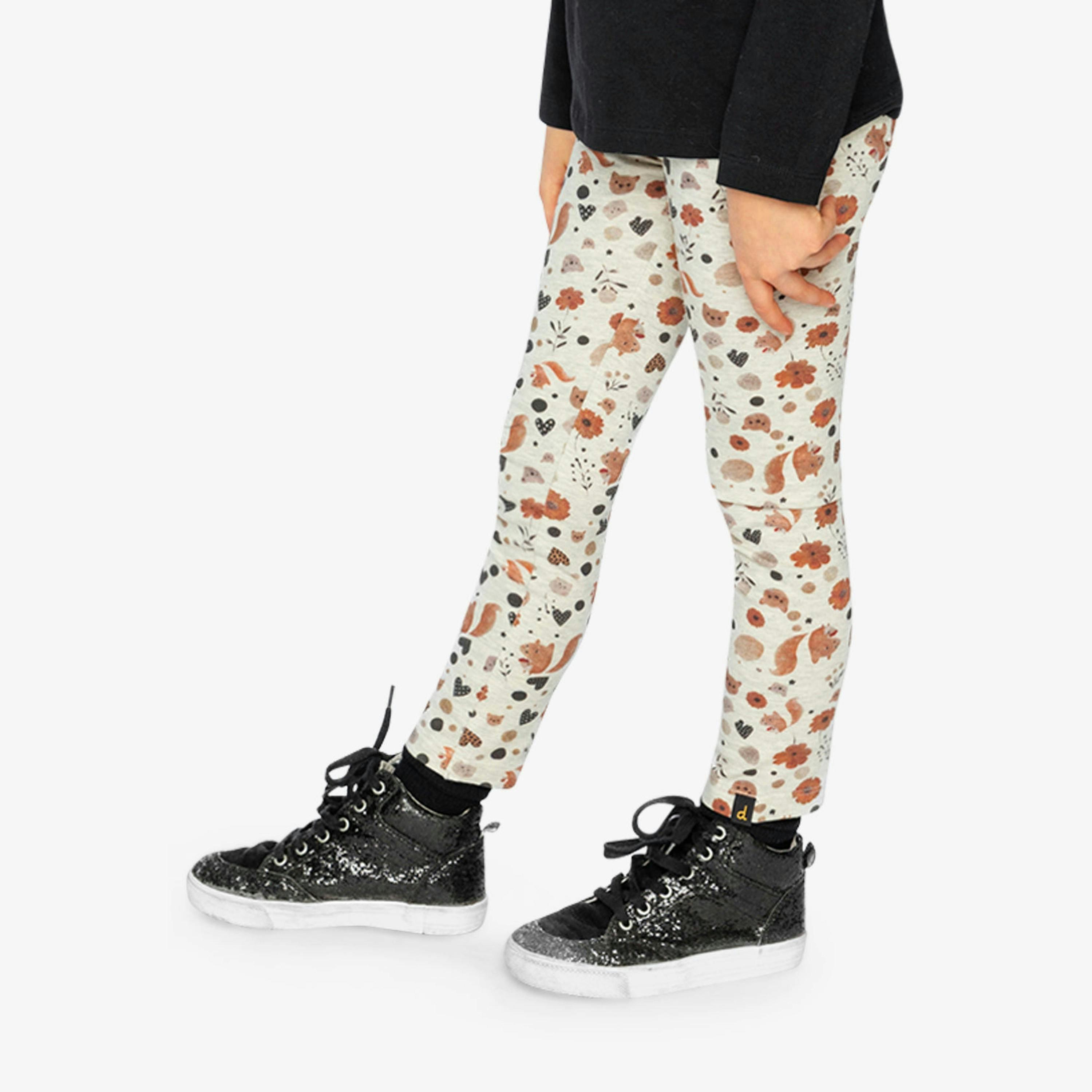 Organic Cotton Leggings Beige With Squirrel Print , view 3 of 6