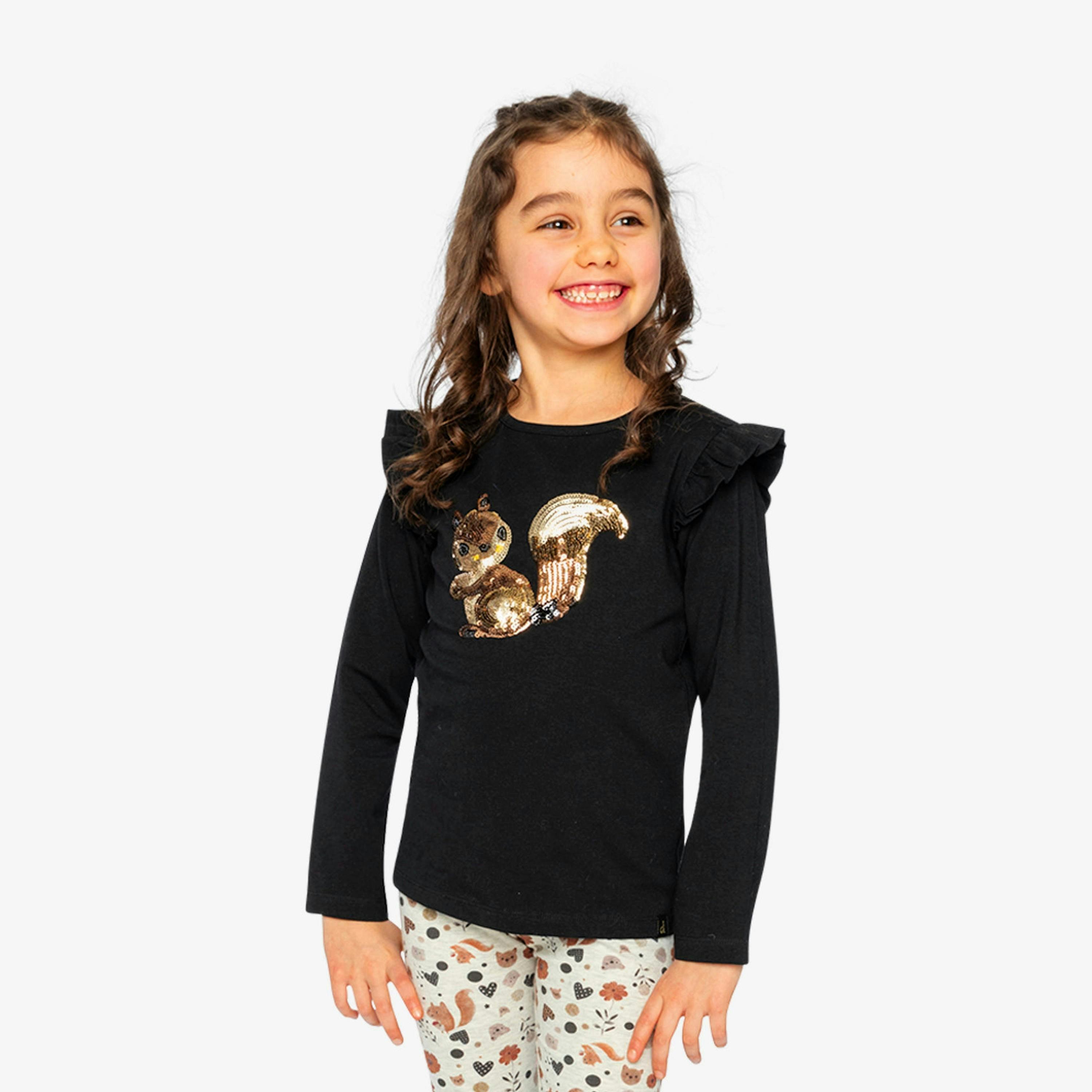 Long Sleeve Organic Cotton Squirrel T-Shirt Black And Brown , view 2 of 6