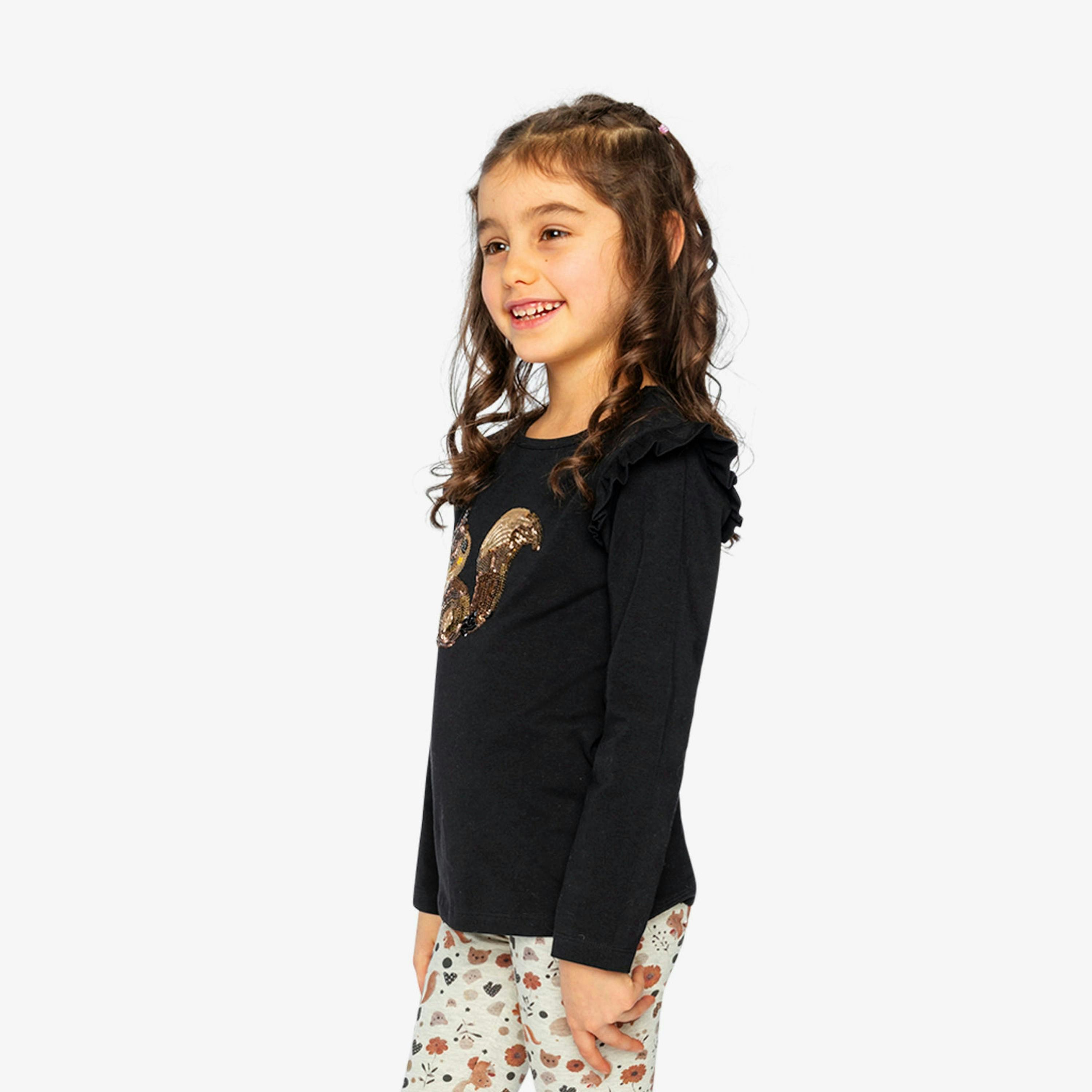 Long Sleeve Organic Cotton Squirrel T-Shirt Black And Brown , view 3 of 6