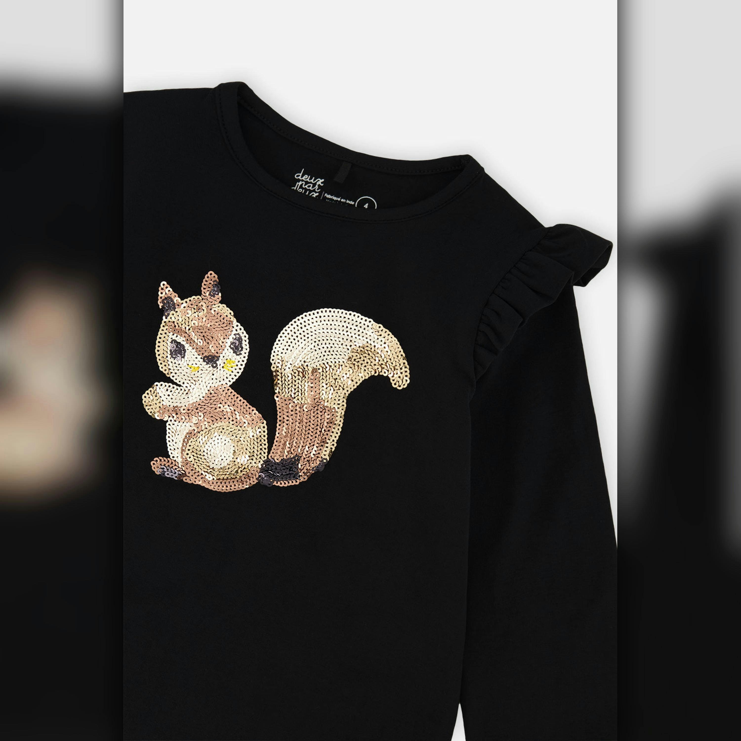 Long Sleeve Organic Cotton Squirrel T-Shirt Black And Brown , view 6 of 6