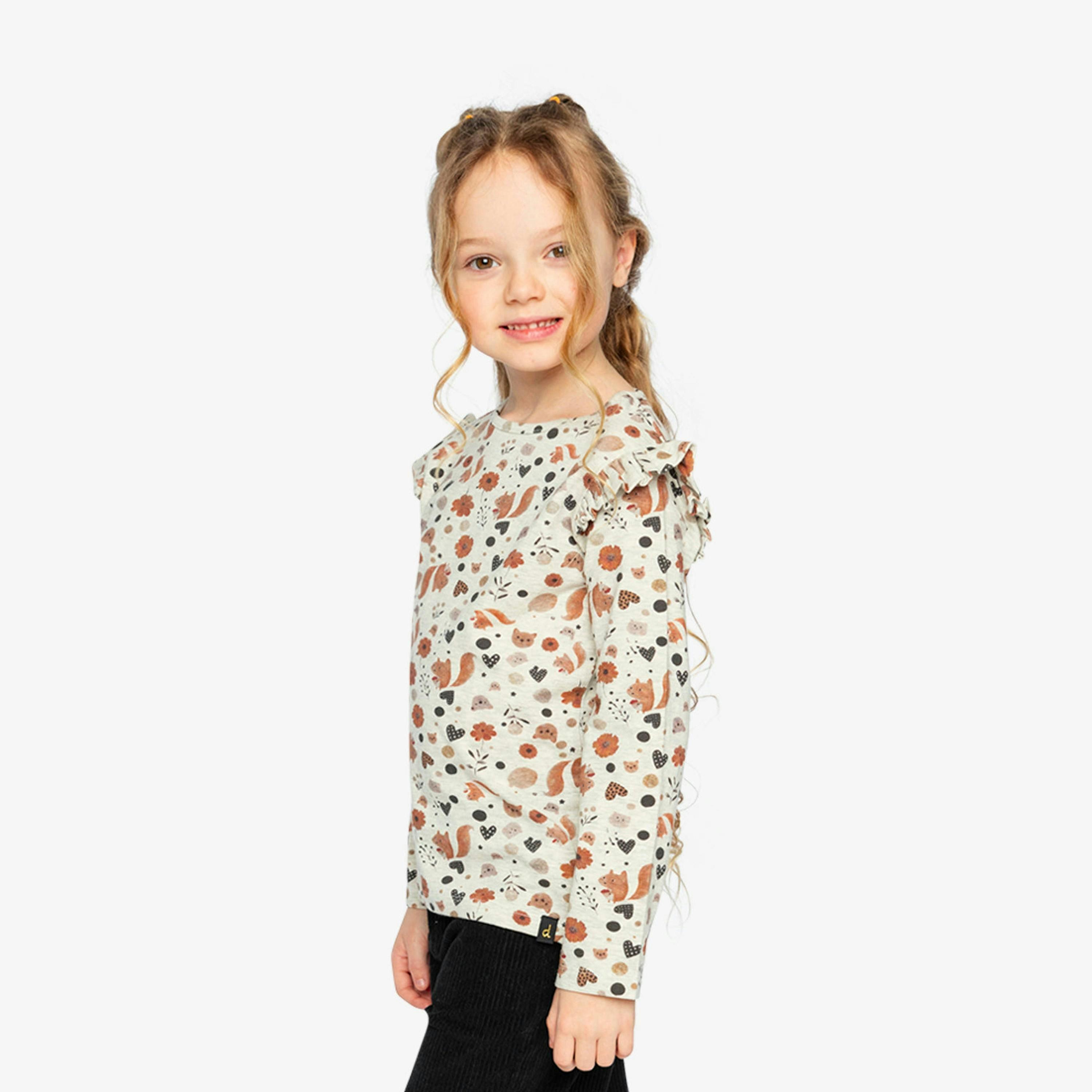 Long Sleeve Organic Cotton T-Shirt Beige With Squirrel Print , view 3 of 6