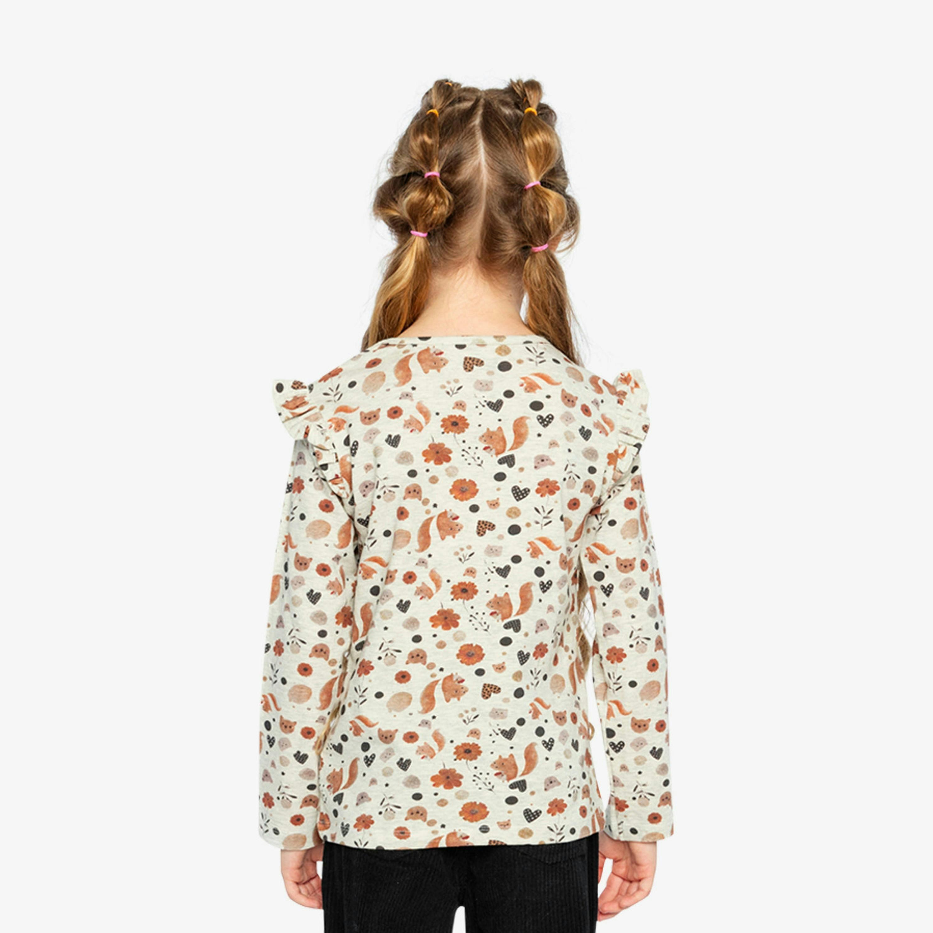 Long Sleeve Organic Cotton T-Shirt Beige With Squirrel Print , view 4 of 6
