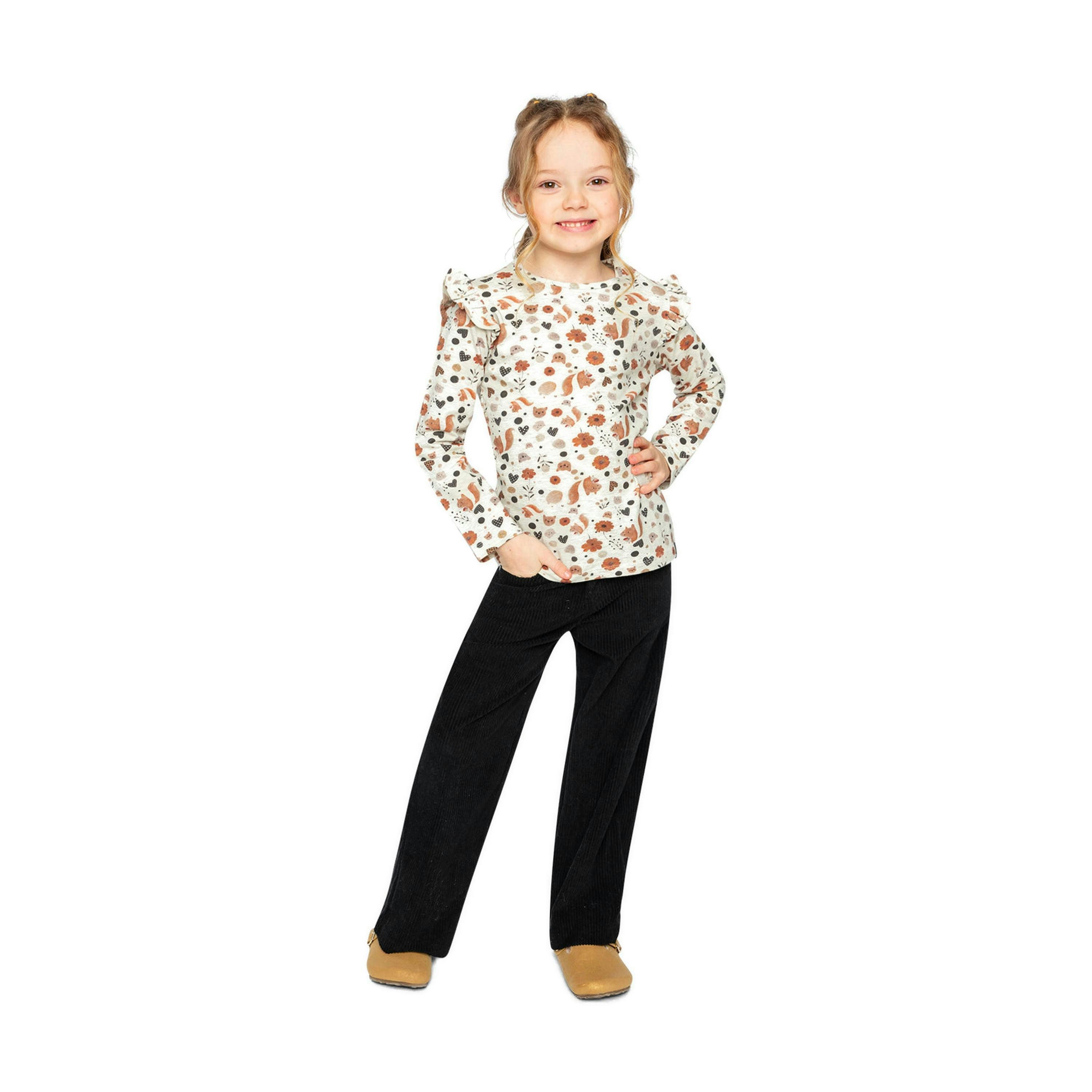 Long Sleeve Organic Cotton T-Shirt Beige With Squirrel Print , view 5 of 6