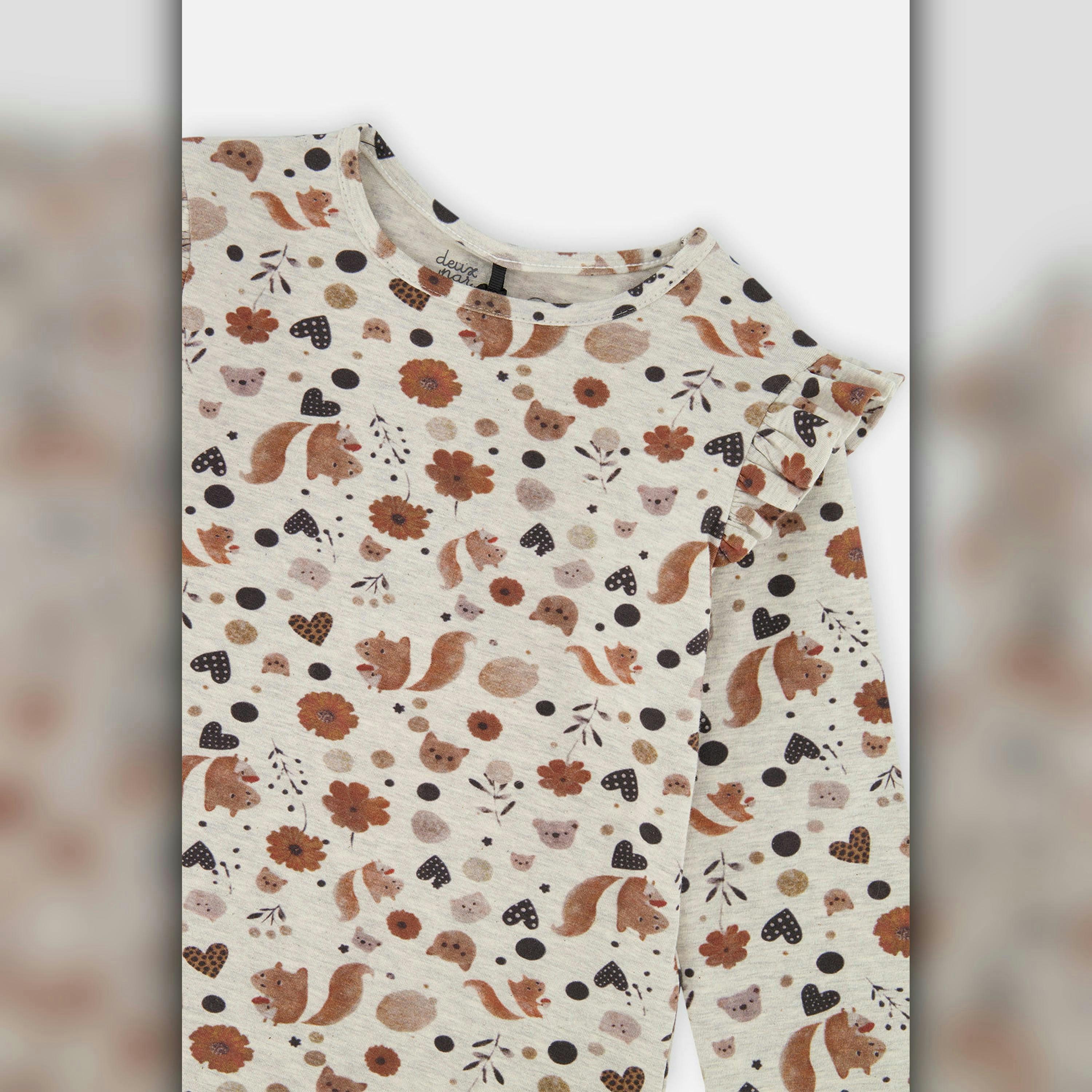 Long Sleeve Organic Cotton T-Shirt Beige With Squirrel Print , view 6 of 6