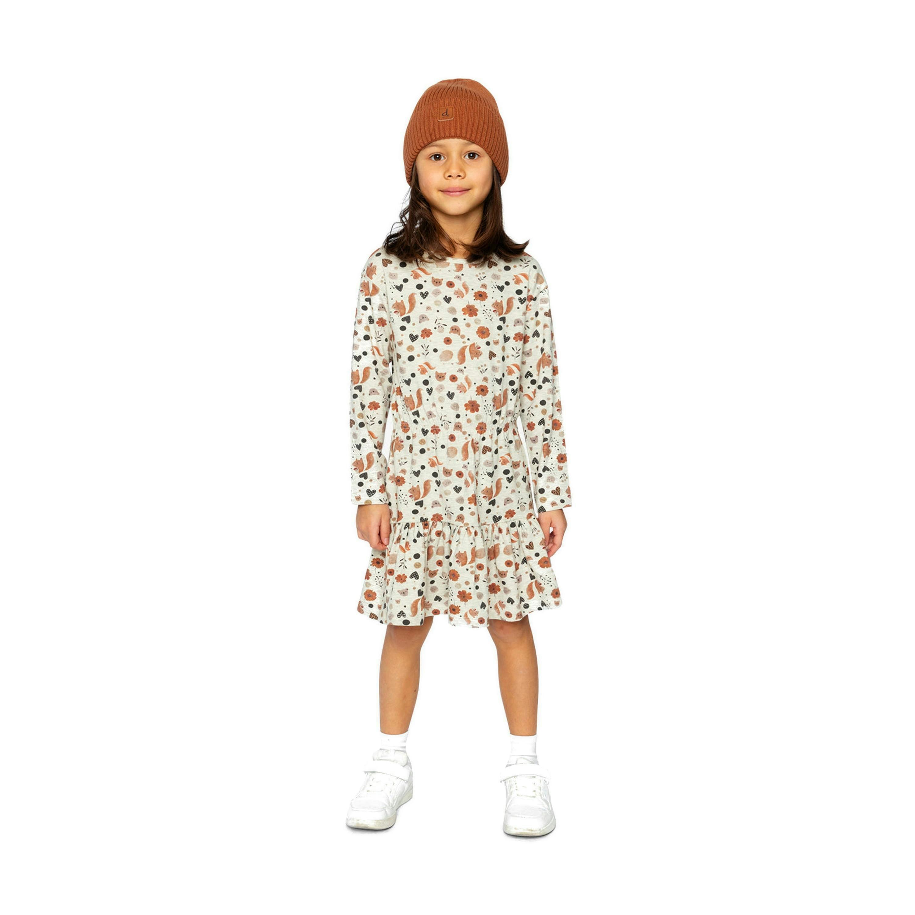 Organic Cotton Dress Beige With Squirrel Print , view 2 of 4