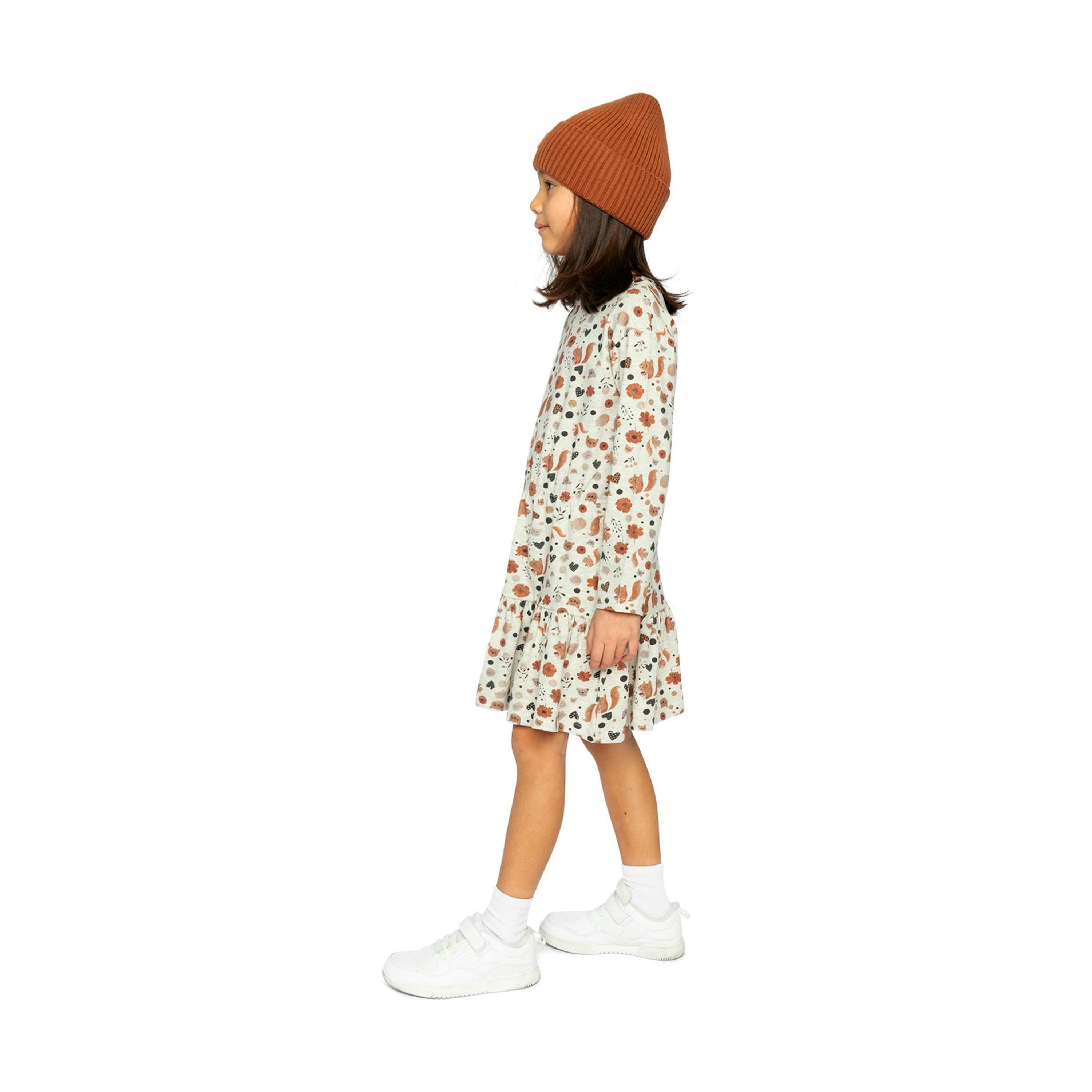 Organic Cotton Dress Beige With Squirrel Print , view 3 of 4