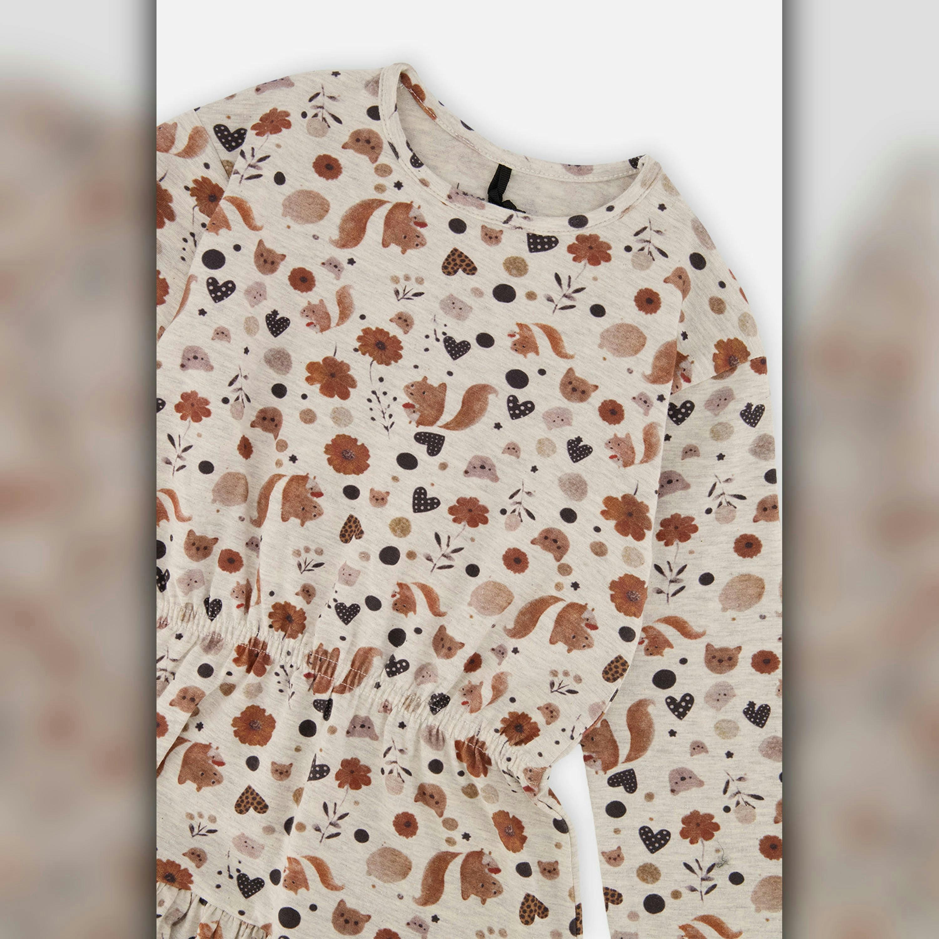 Organic Cotton Dress Beige With Squirrel Print , view 4 of 4