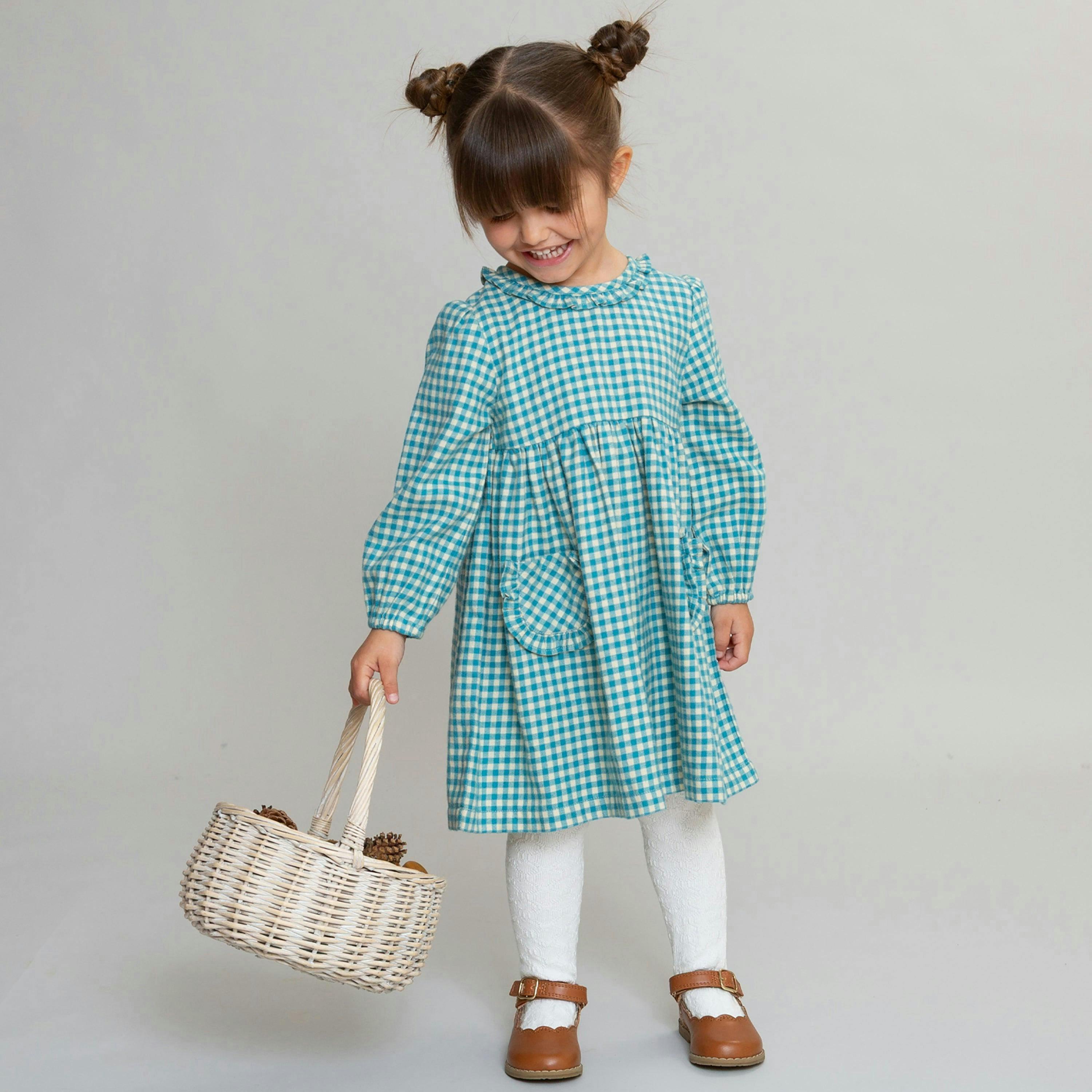 Kids Organic Ocean Check Dress , view 2 of 4