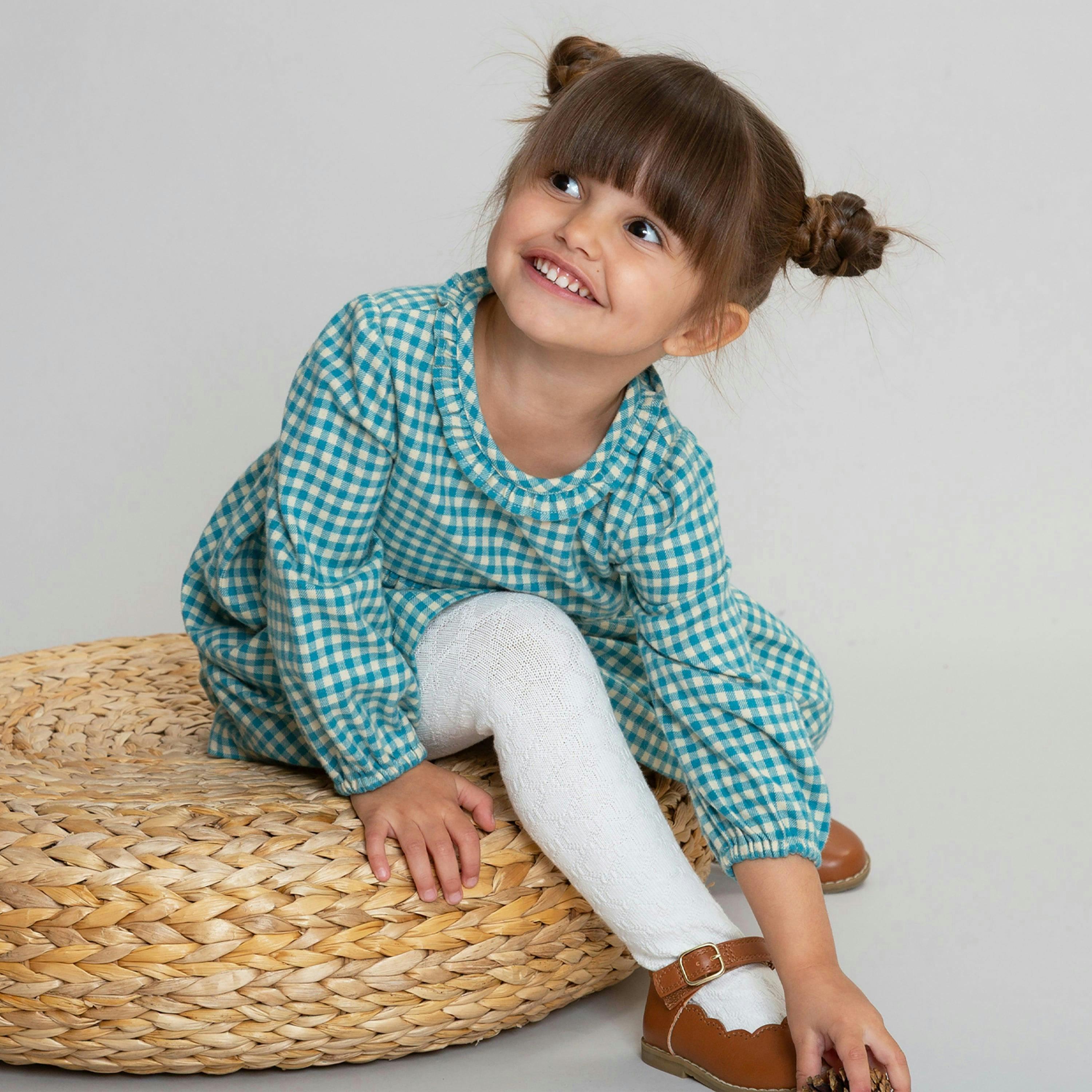 Kids Organic Ocean Check Dress , view 3 of 4