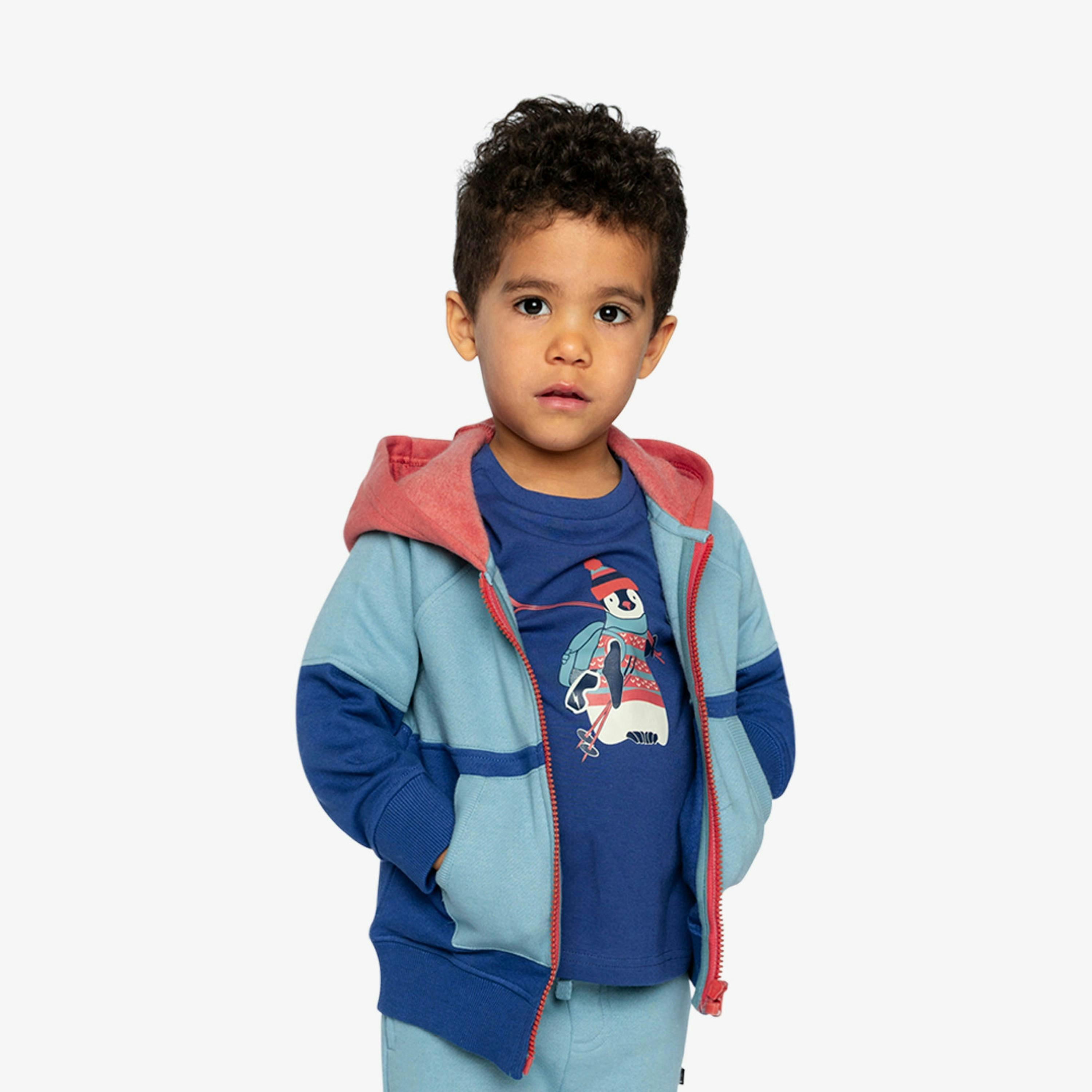 Full Zip Hooded Fleece Jacket Blue, Turquoise And Orange , view 3 of 6