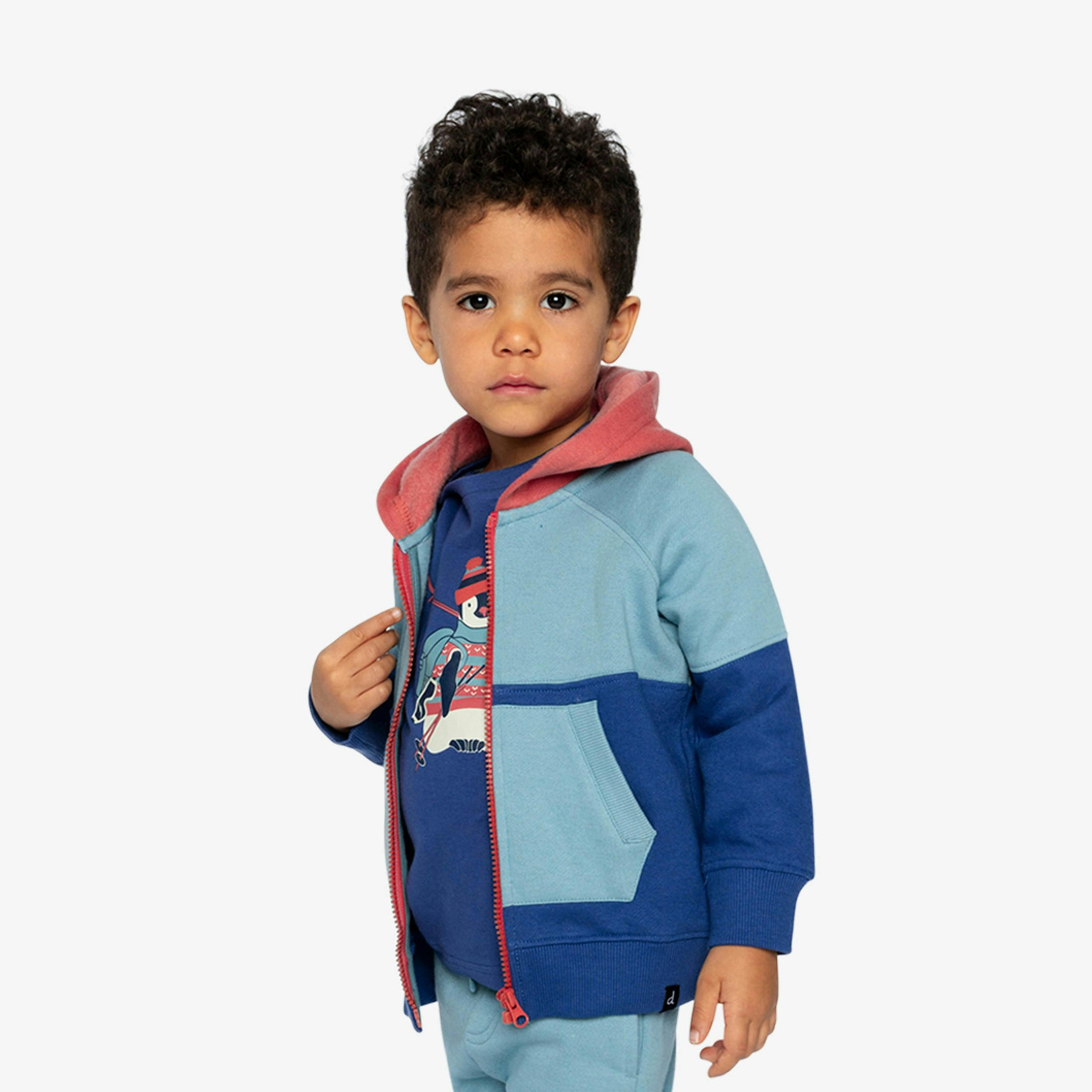 Full Zip Hooded Fleece Jacket Blue, Turquoise And Orange , view 6 of 6