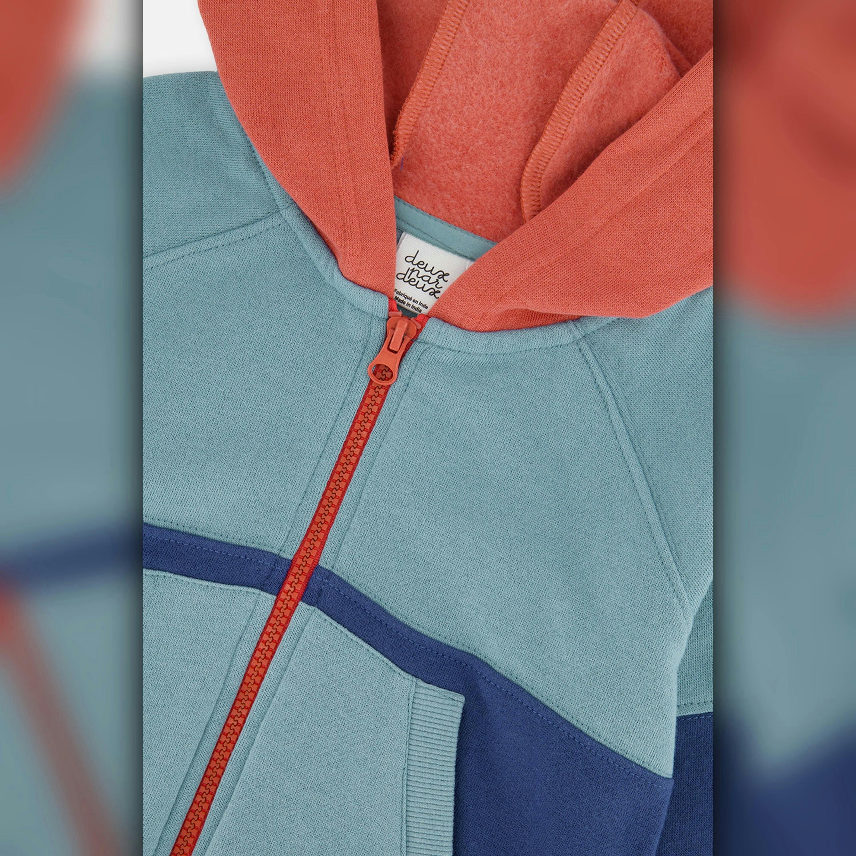 Baby Full Zip Hooded Fleece Jacket Blue, Turquoise And Orange , view 2 of 2