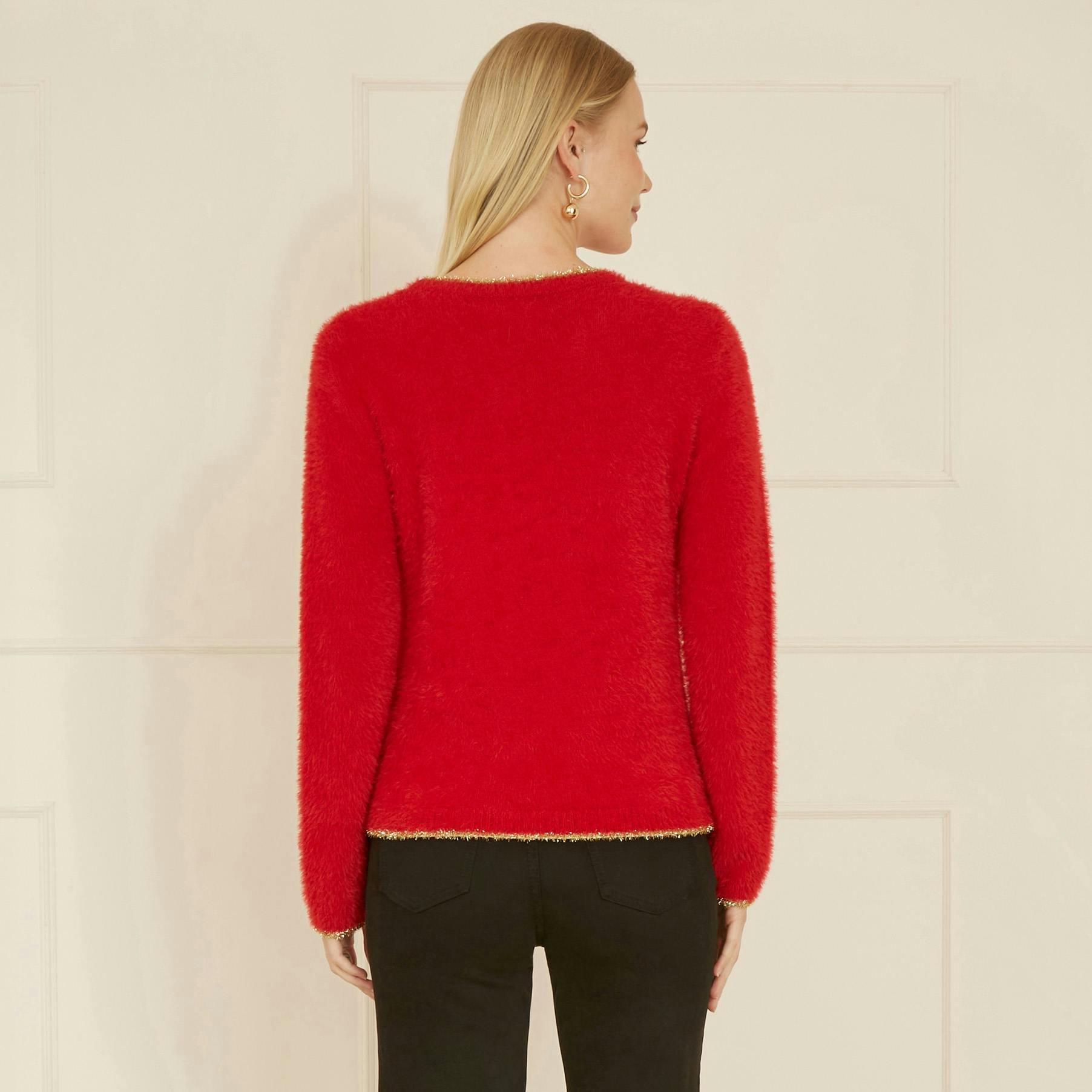 Yumi Red Knitted Fluffy Christmas Star Jumper , view 4 of 4