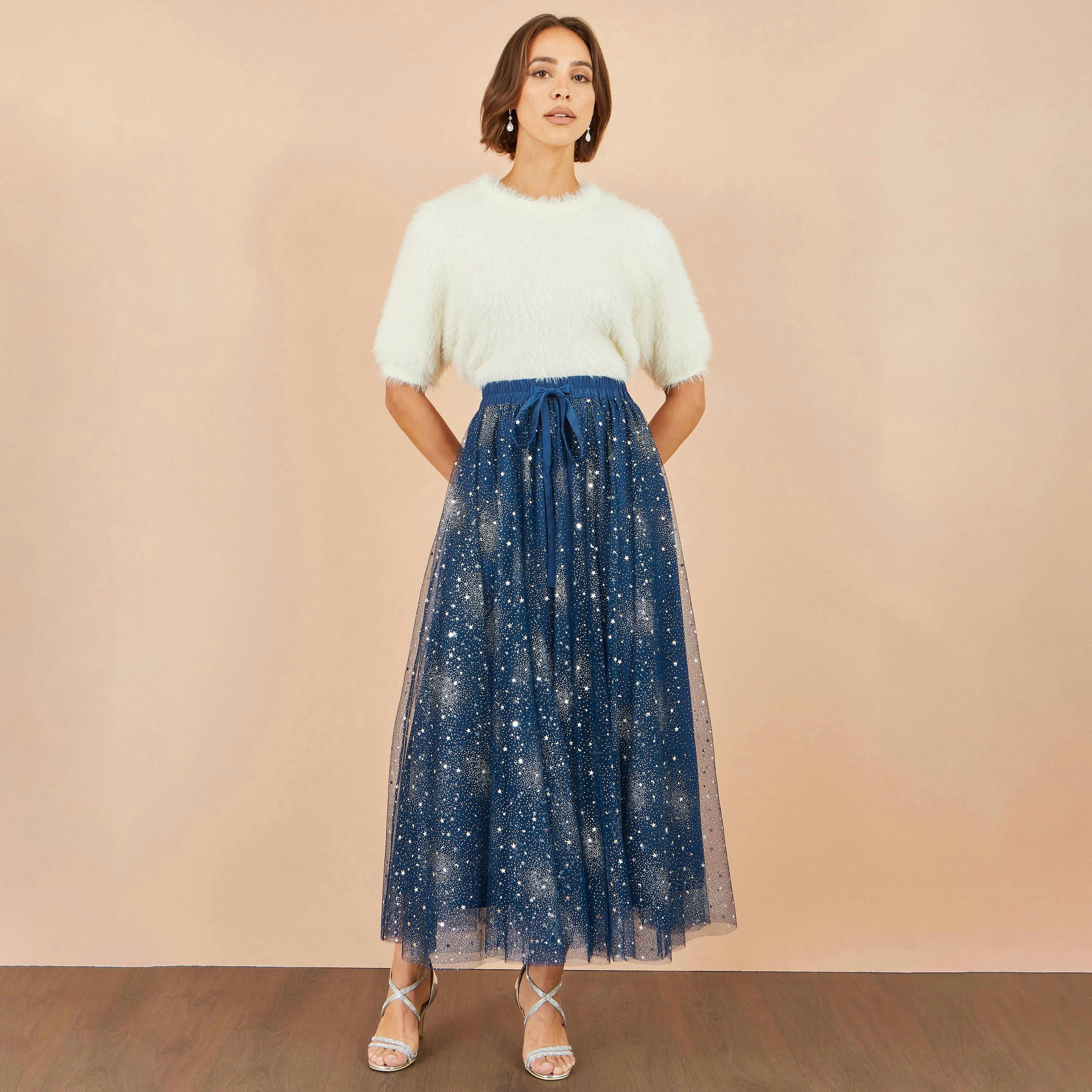 Yumi Navy Star Sparkle Tulle Skirt , view 2 of 5