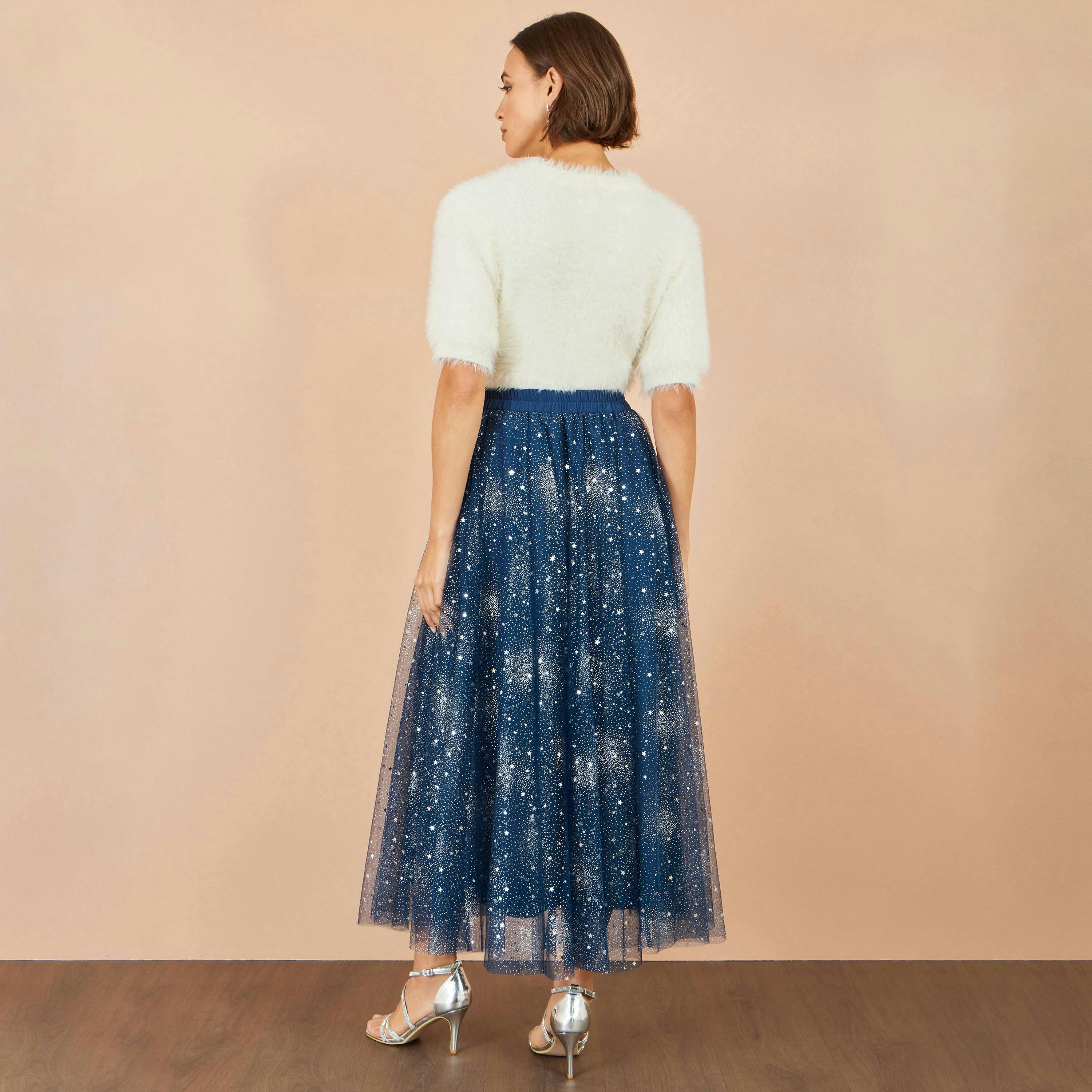 Yumi Navy Star Sparkle Tulle Skirt , view 4 of 5