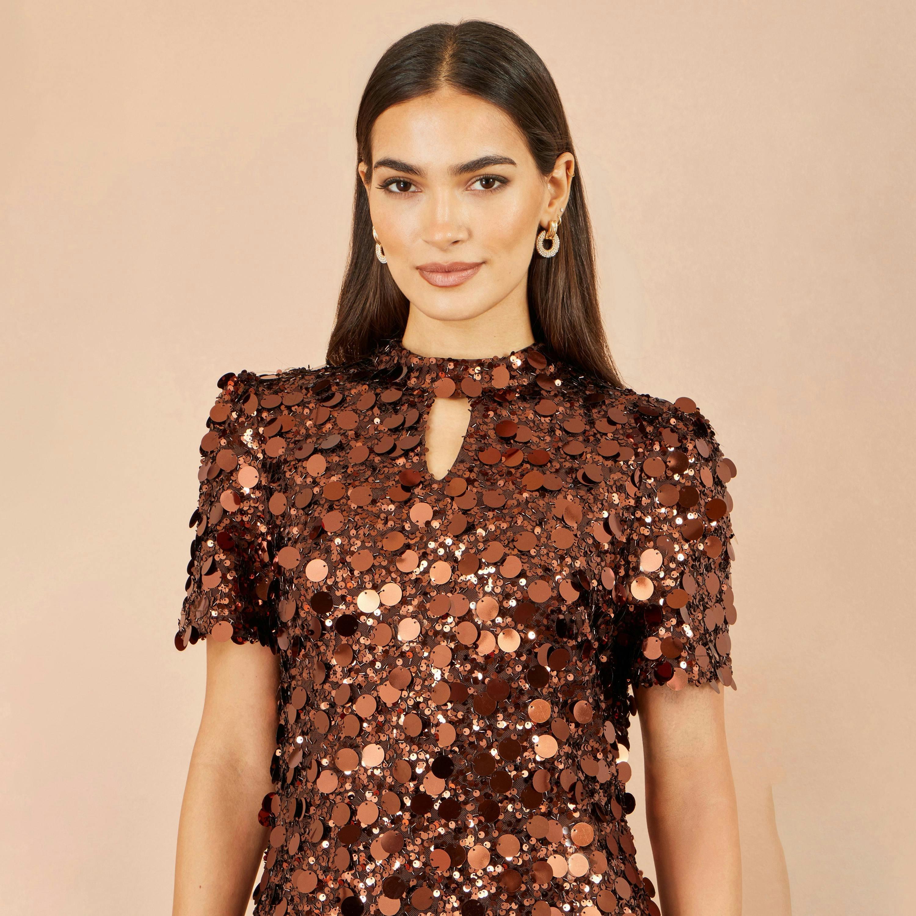 Yumi Copper Big Sequin Tunic Dress , view 2 of 5