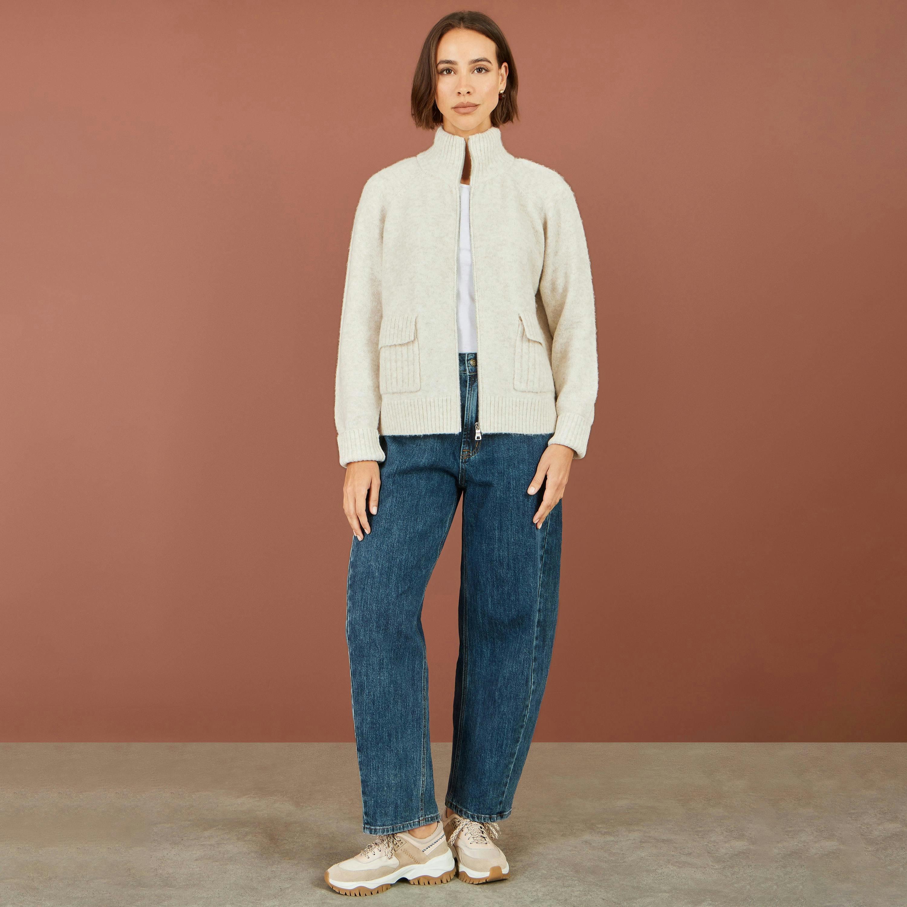Yumi Oatmeal Zip Up Cardigan , view 3 of 4