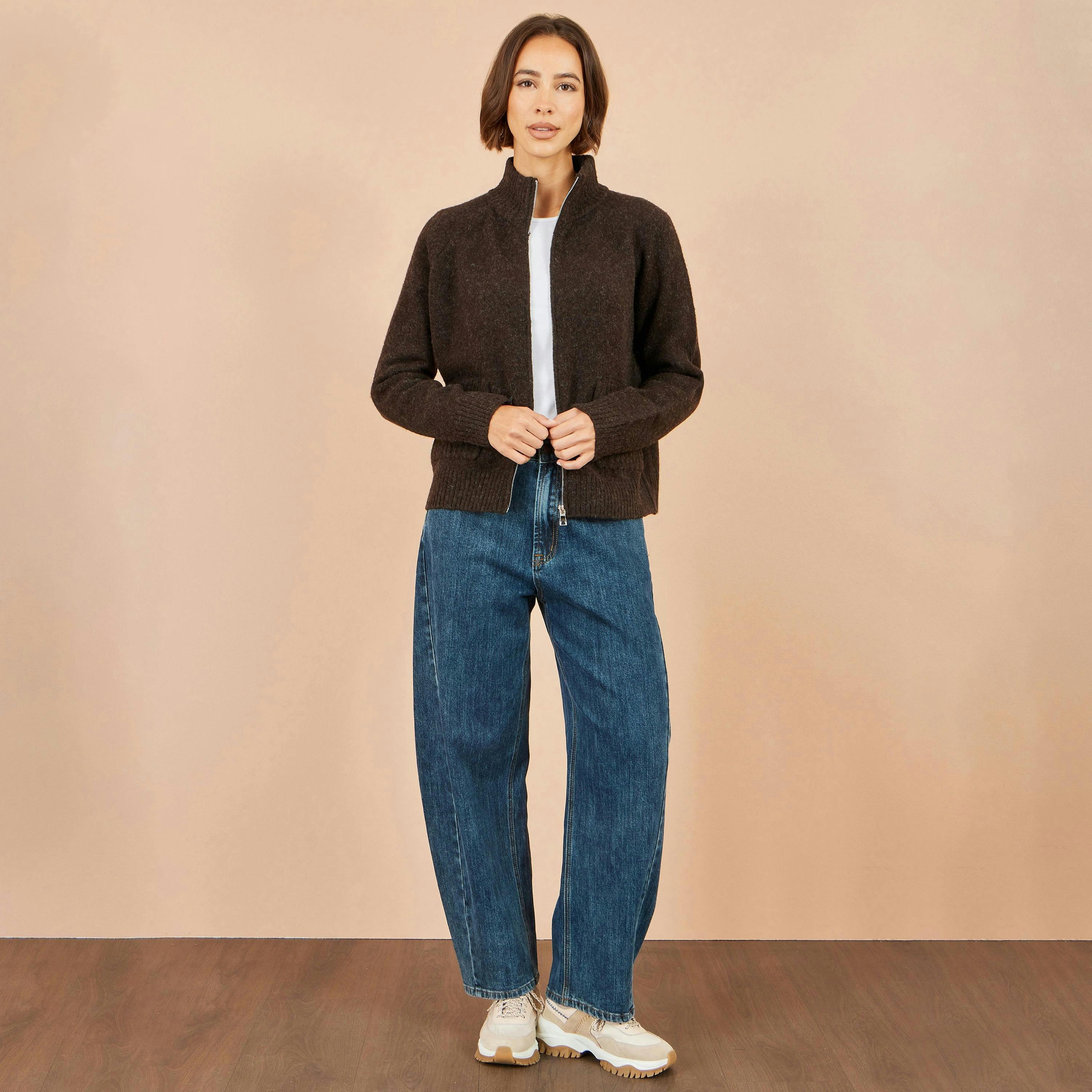 Yumi Brown Zip Up Cardigan , view 3 of 5