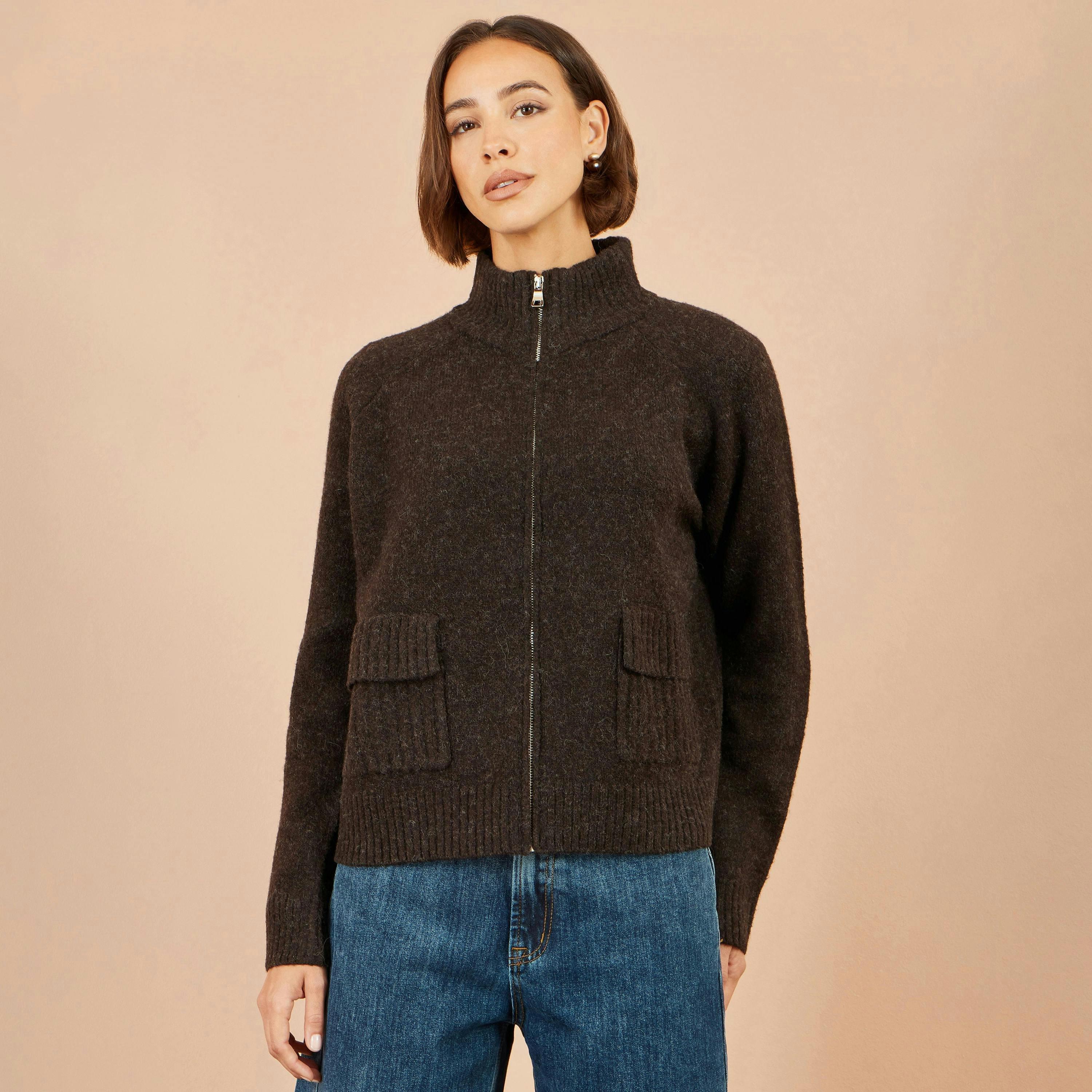 Yumi Brown Zip Up Cardigan , view 5 of 5