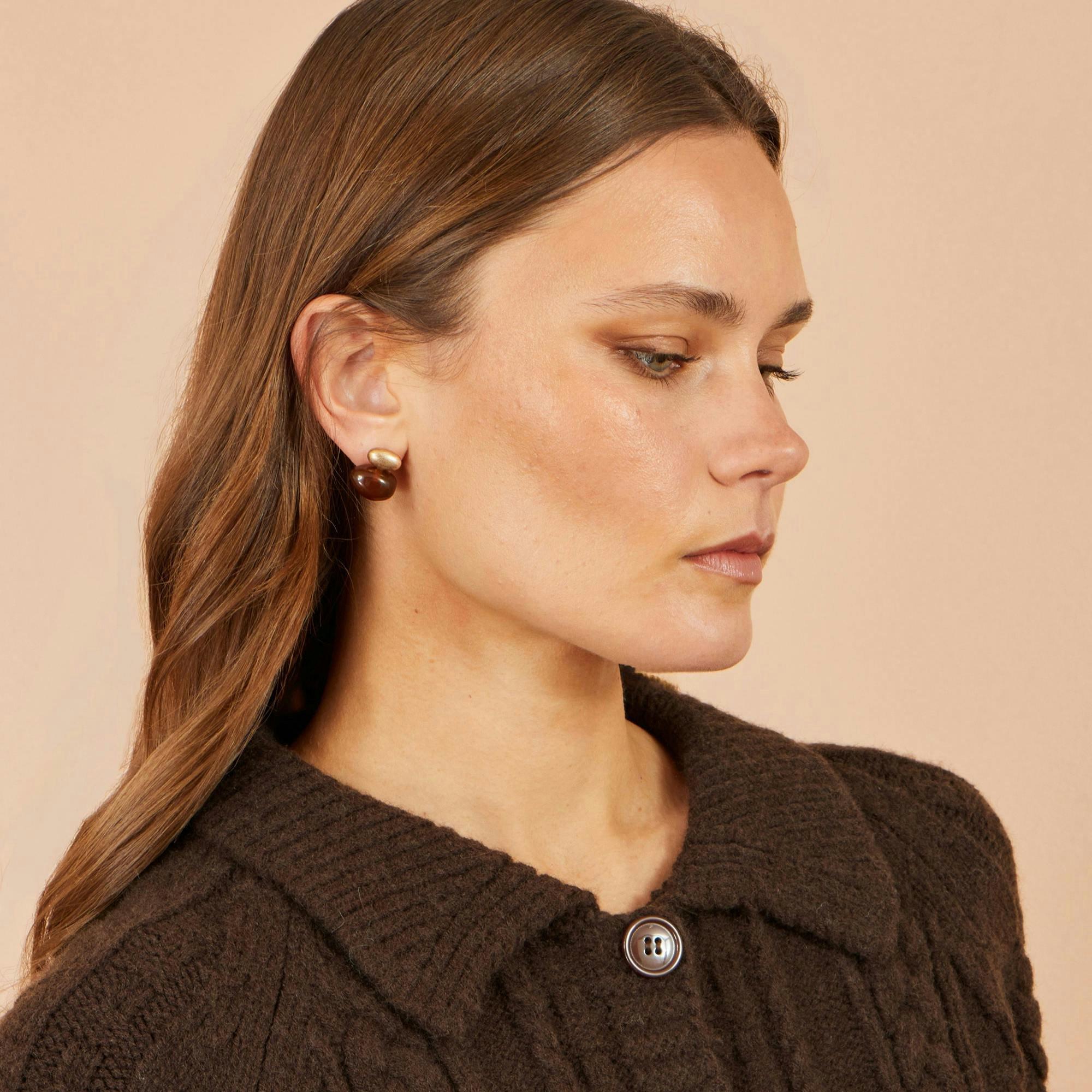 Yumi Brown Cable Knit Boxy Jacket , view 4 of 5