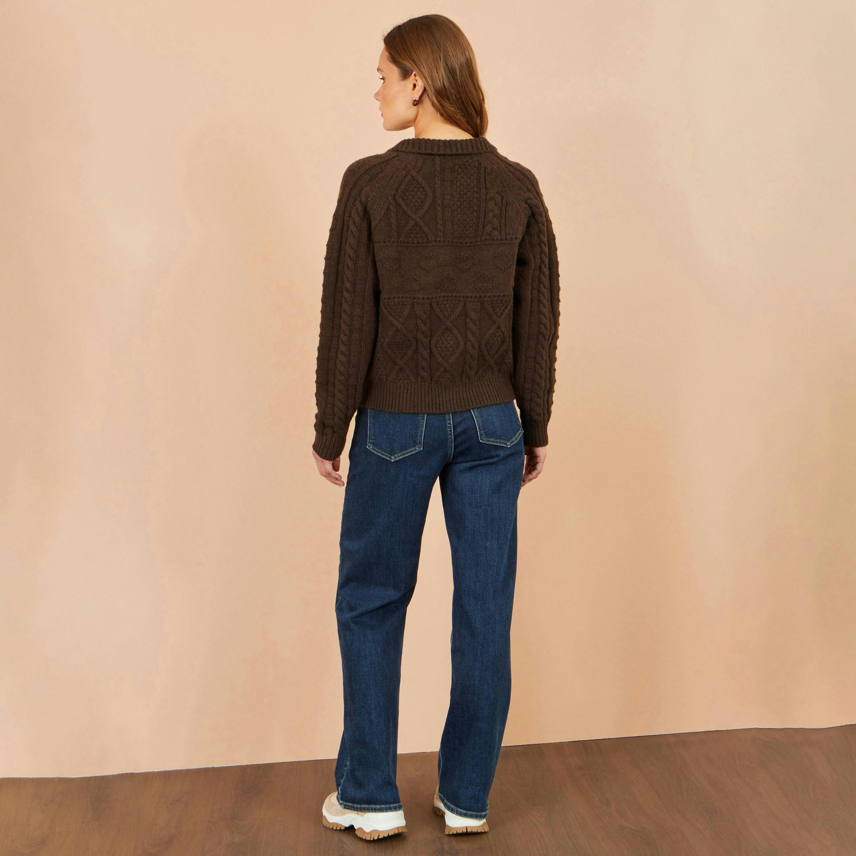 Yumi Brown Cable Knit Boxy Jacket , view 5 of 5