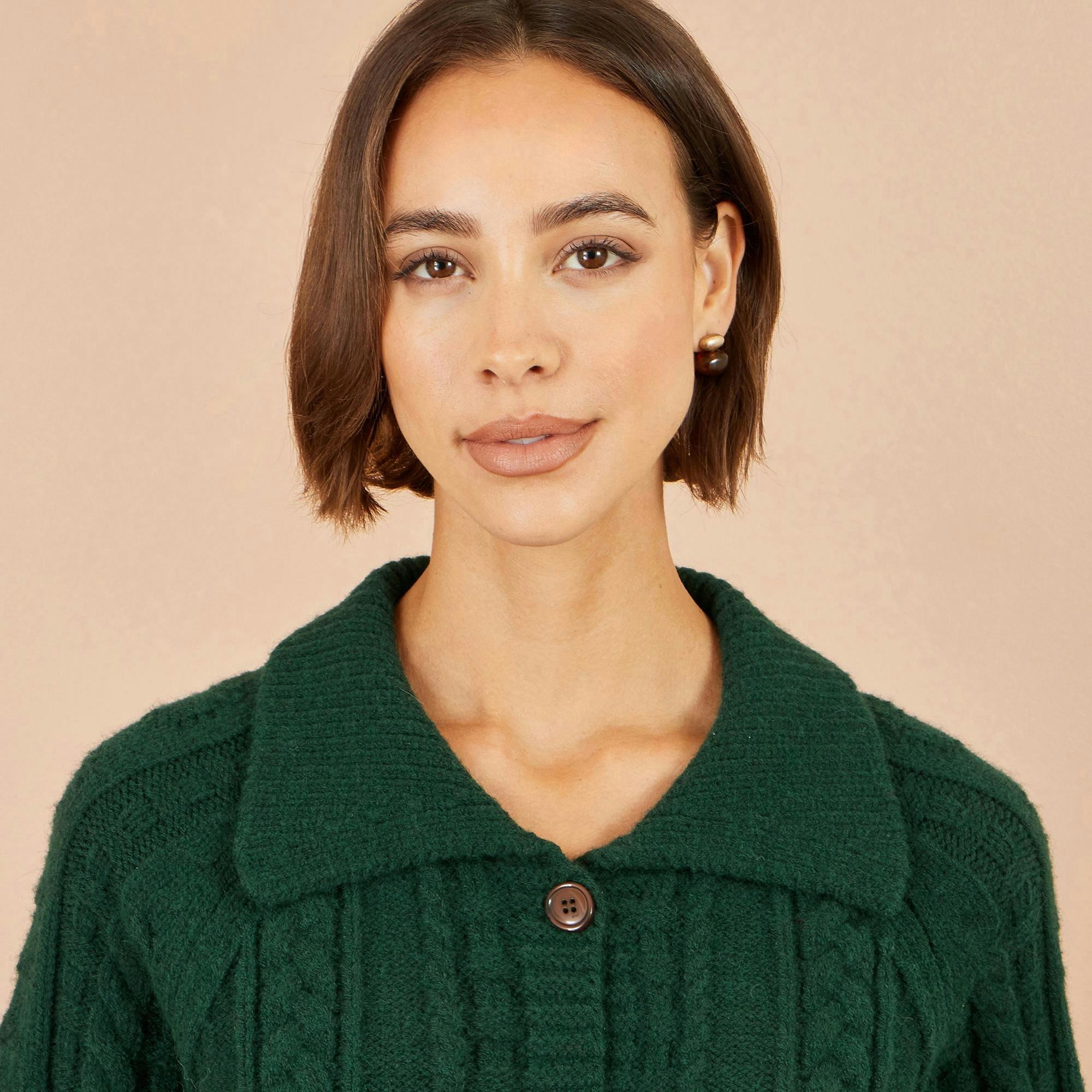 Yumi Green Cable Knit Boxy Jacket , view 2 of 5