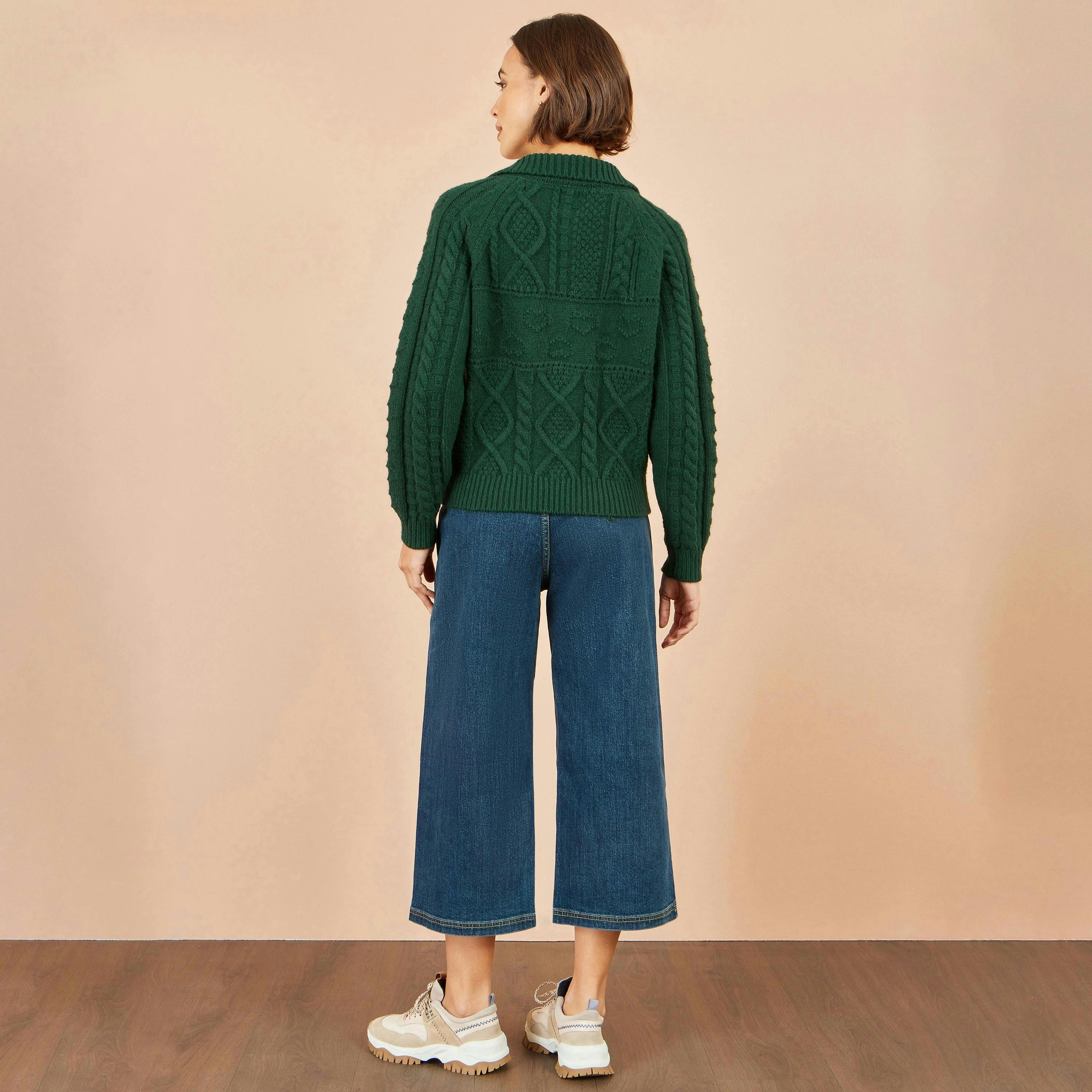 Yumi Green Cable Knit Boxy Jacket , view 5 of 5