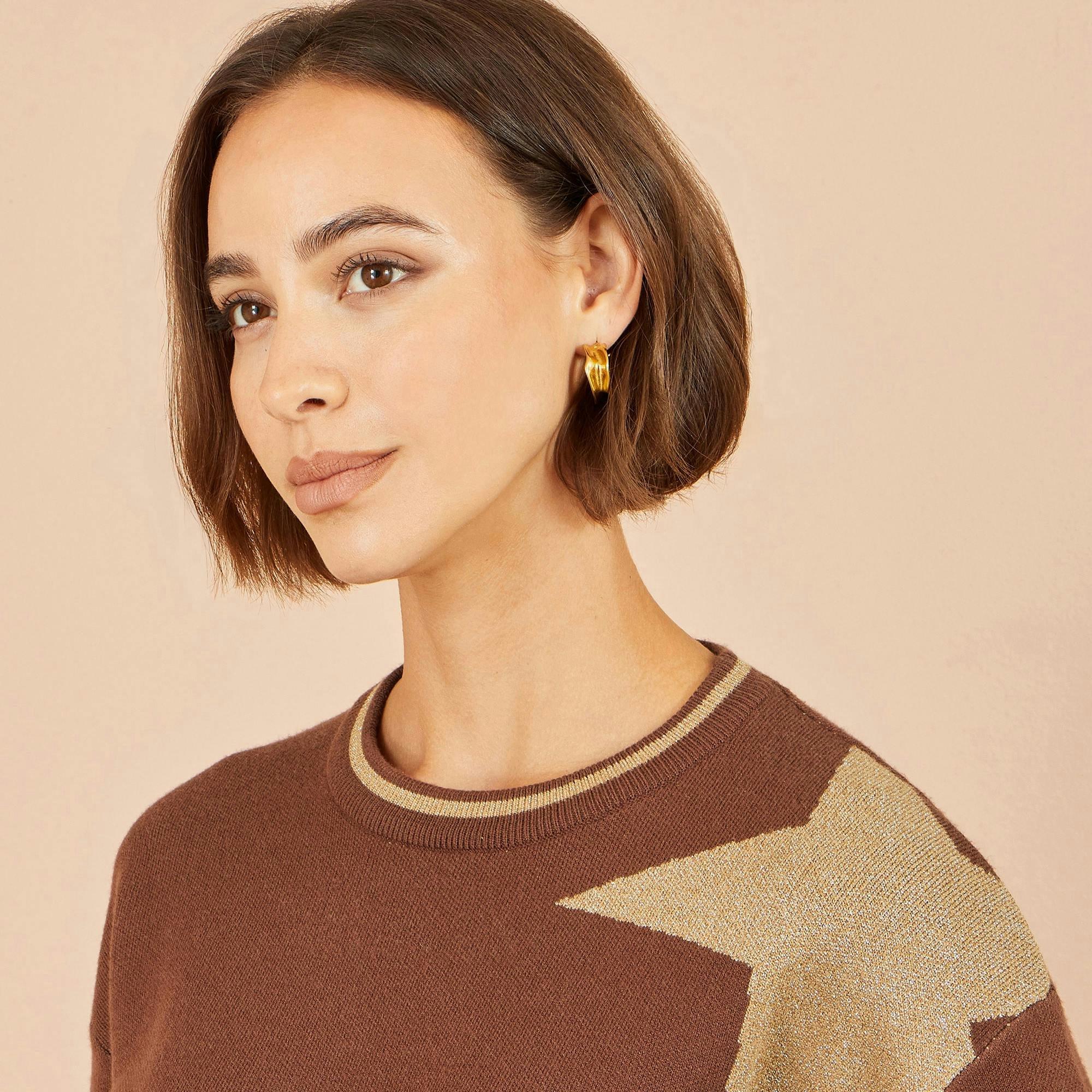 Yumi Brown Viscose Star Relaxed Jumper With Sparkle , view 2 of 5