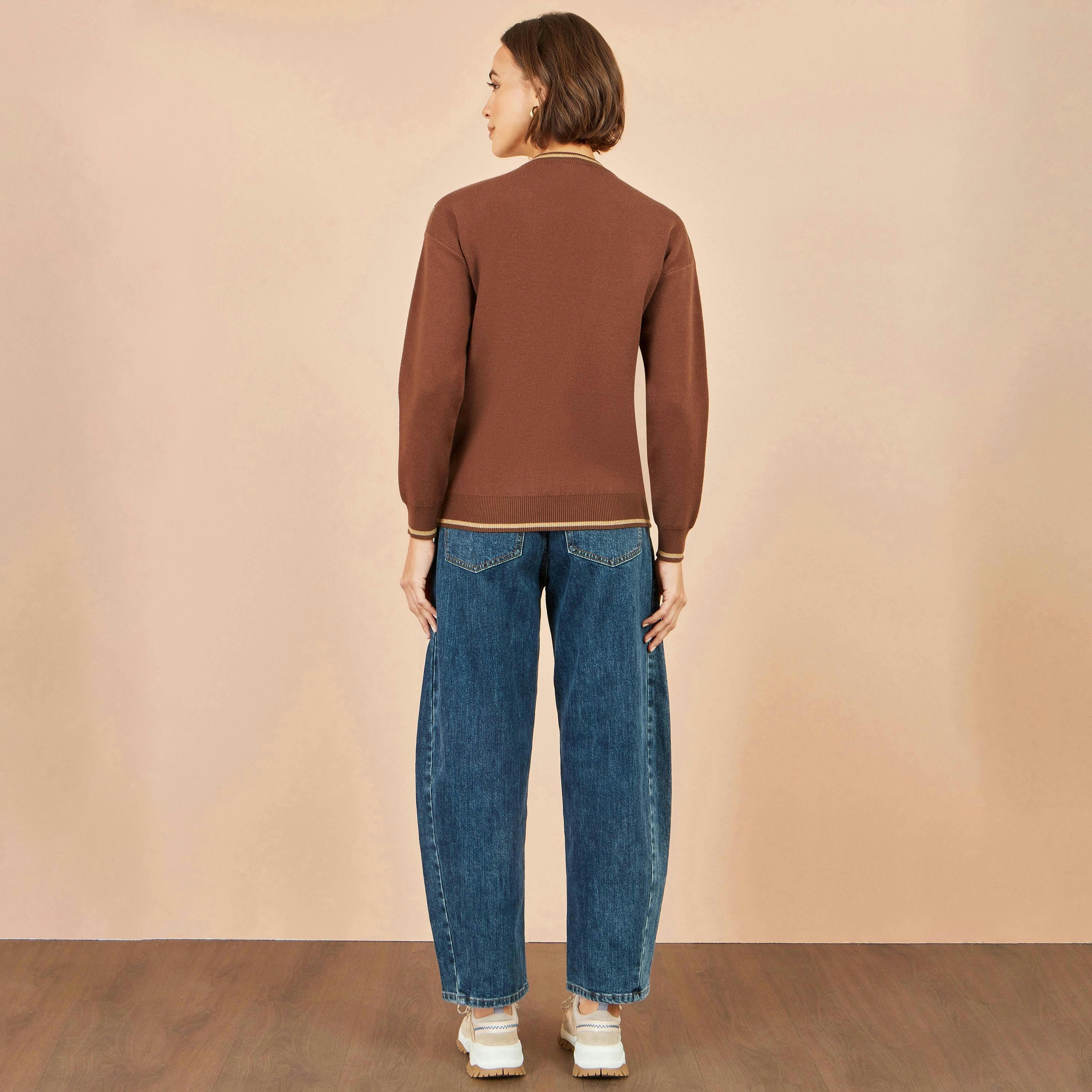Yumi Brown Viscose Star Relaxed Jumper With Sparkle , view 4 of 5