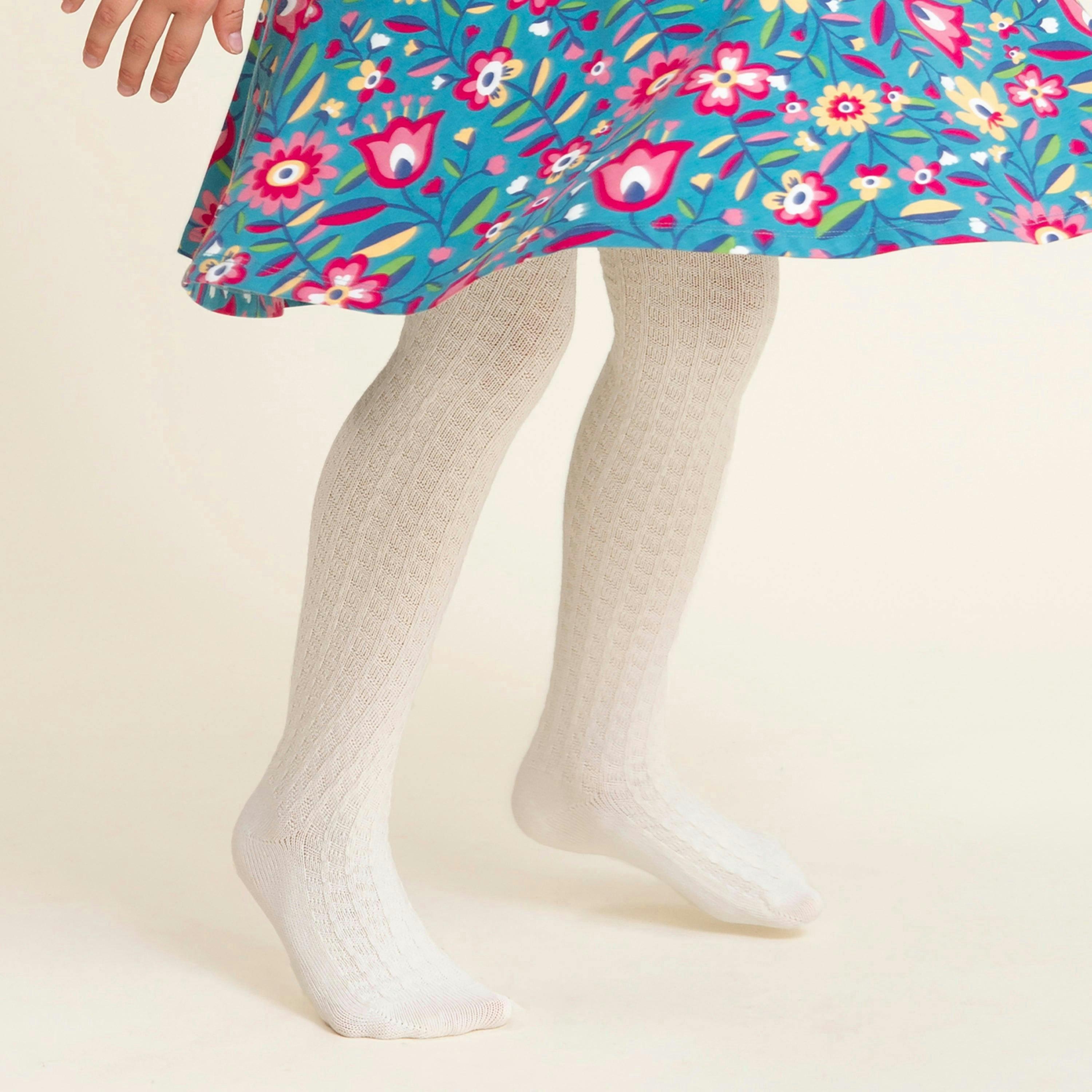 Kids Organic Cable Tights Off White , view 2 of 4