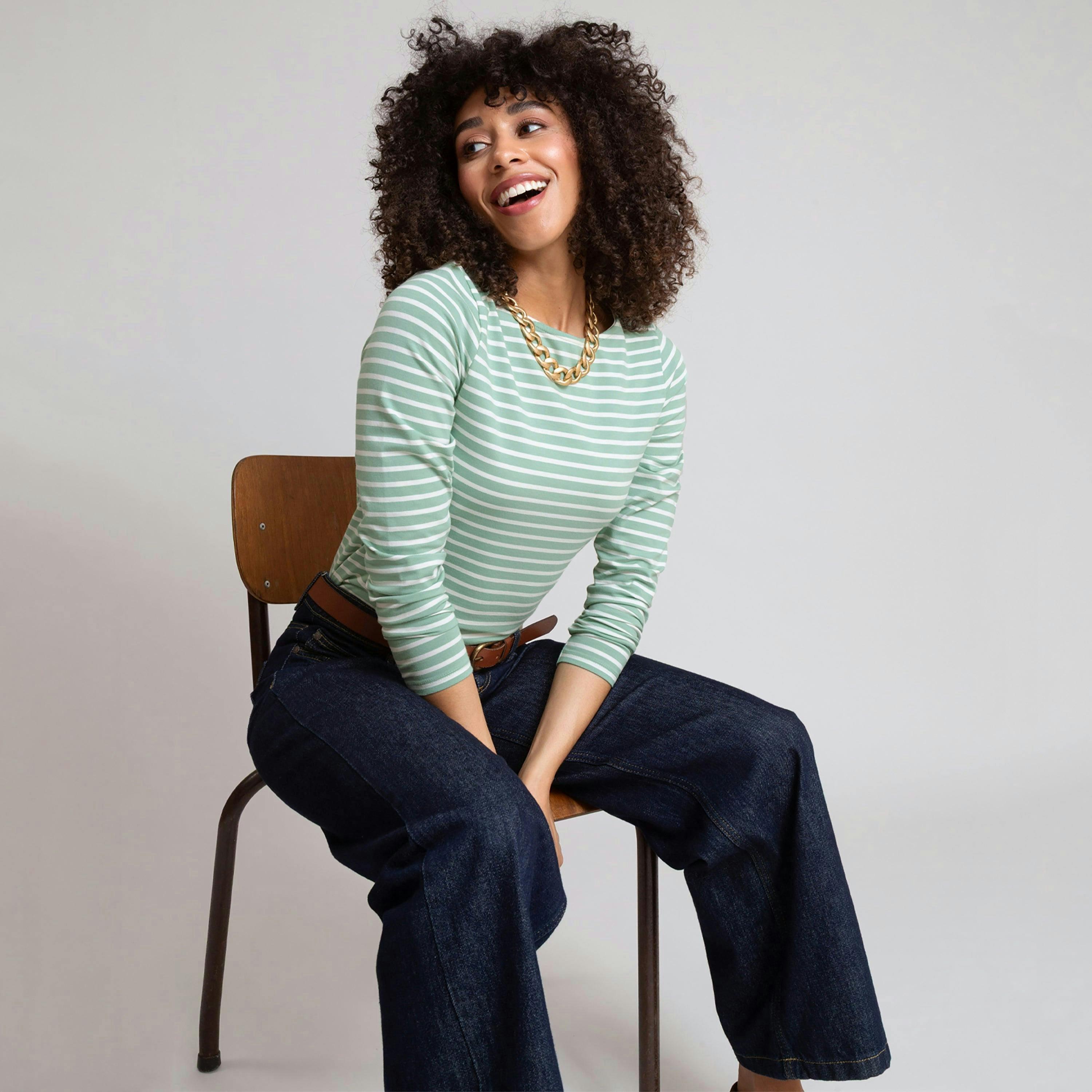 Organic Tarrant Jersey T-Shirt Seafoam Stripe , view 3 of 4