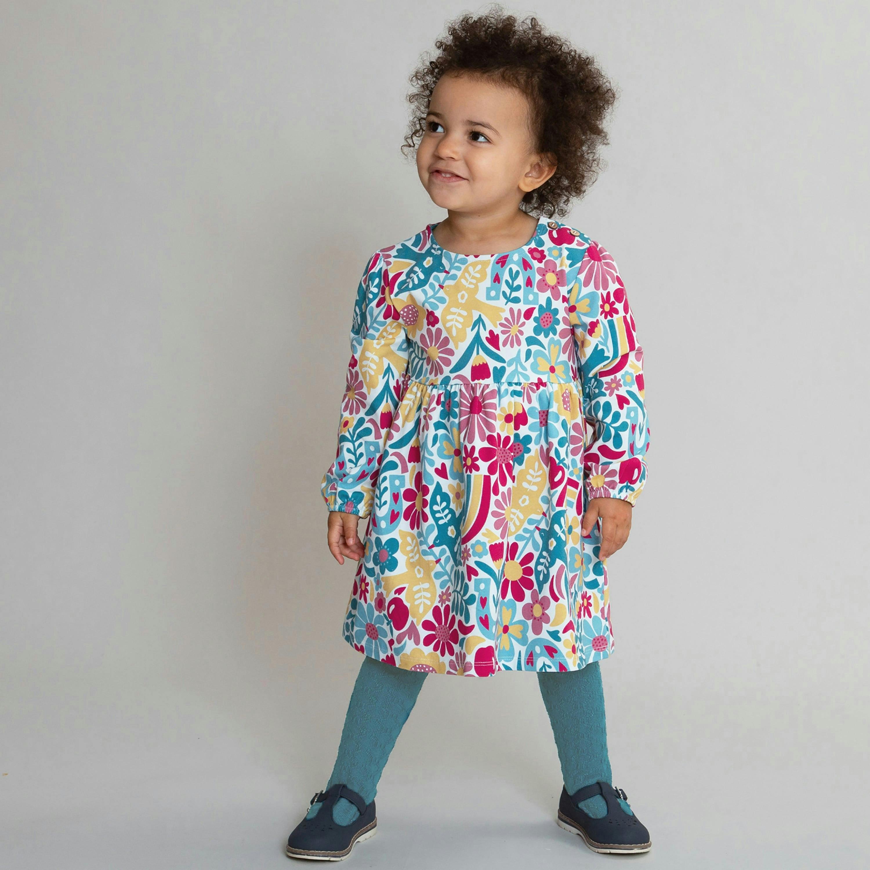 Kids Organic Cable Tights Teal Blue , view 3 of 4