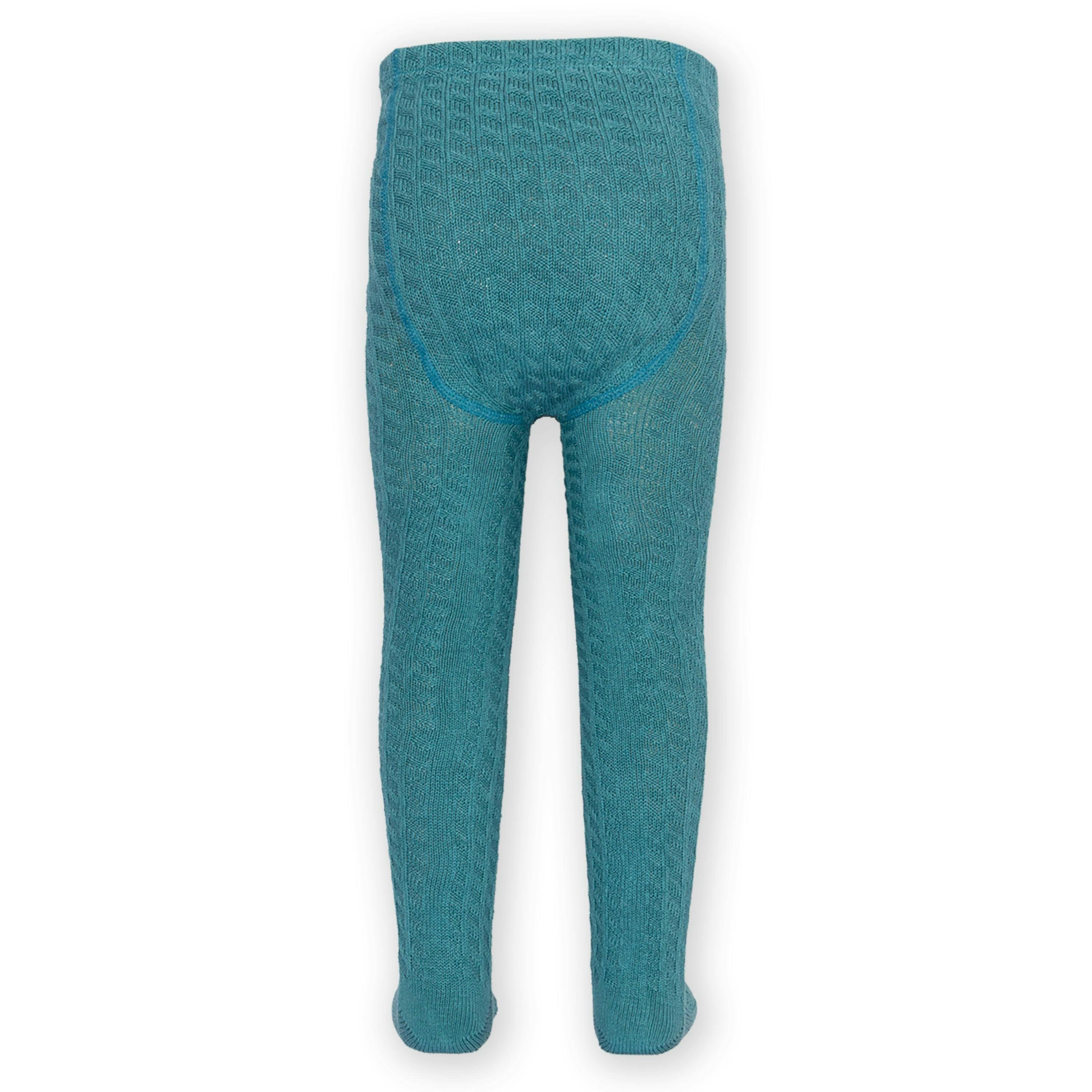 Kids Organic Cable Tights Teal Blue , view 4 of 4