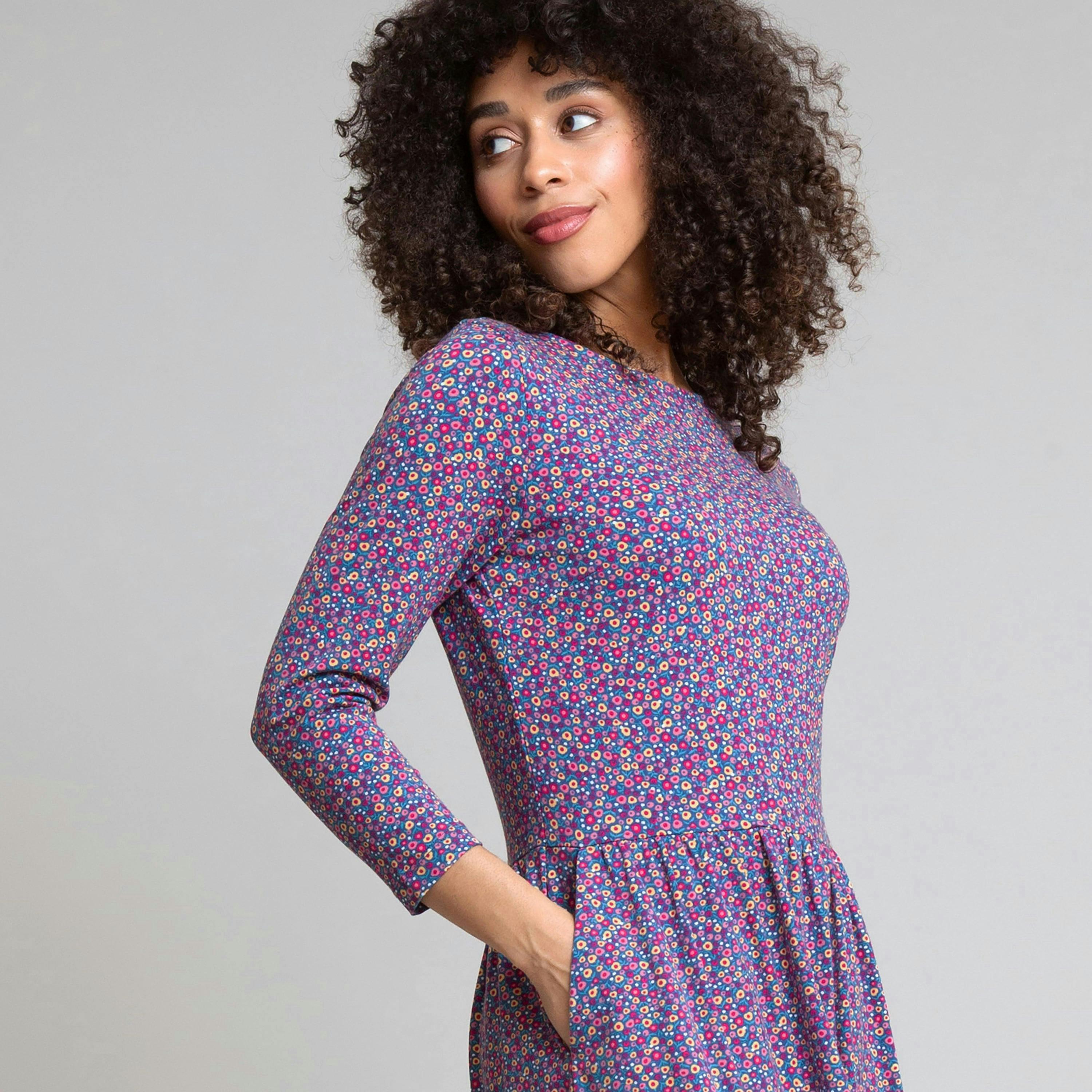 Organic Berry Ditsy Beechwood Jersey Dress , view 3 of 4