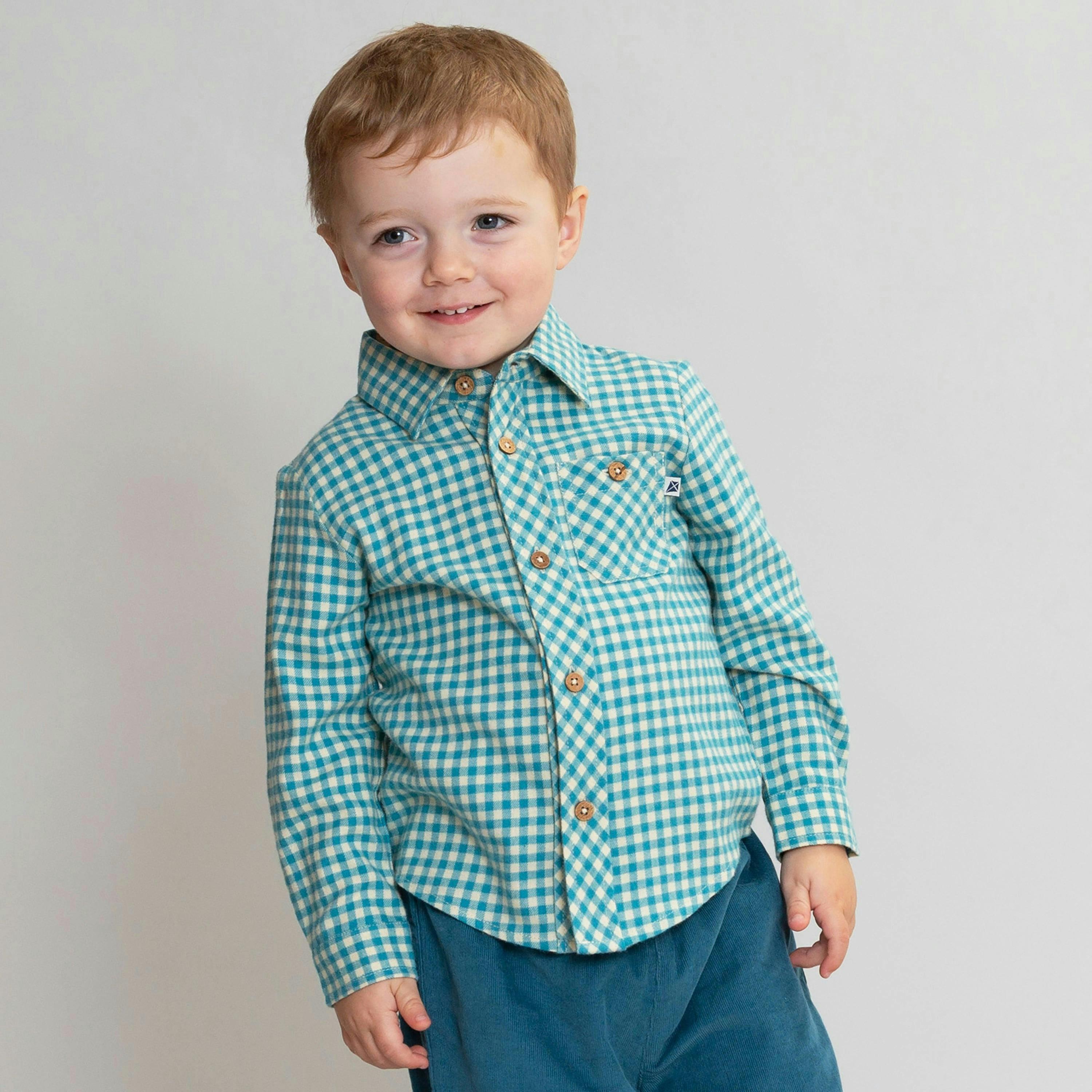 Kids Organic Ocean Check Shirt , view 2 of 5
