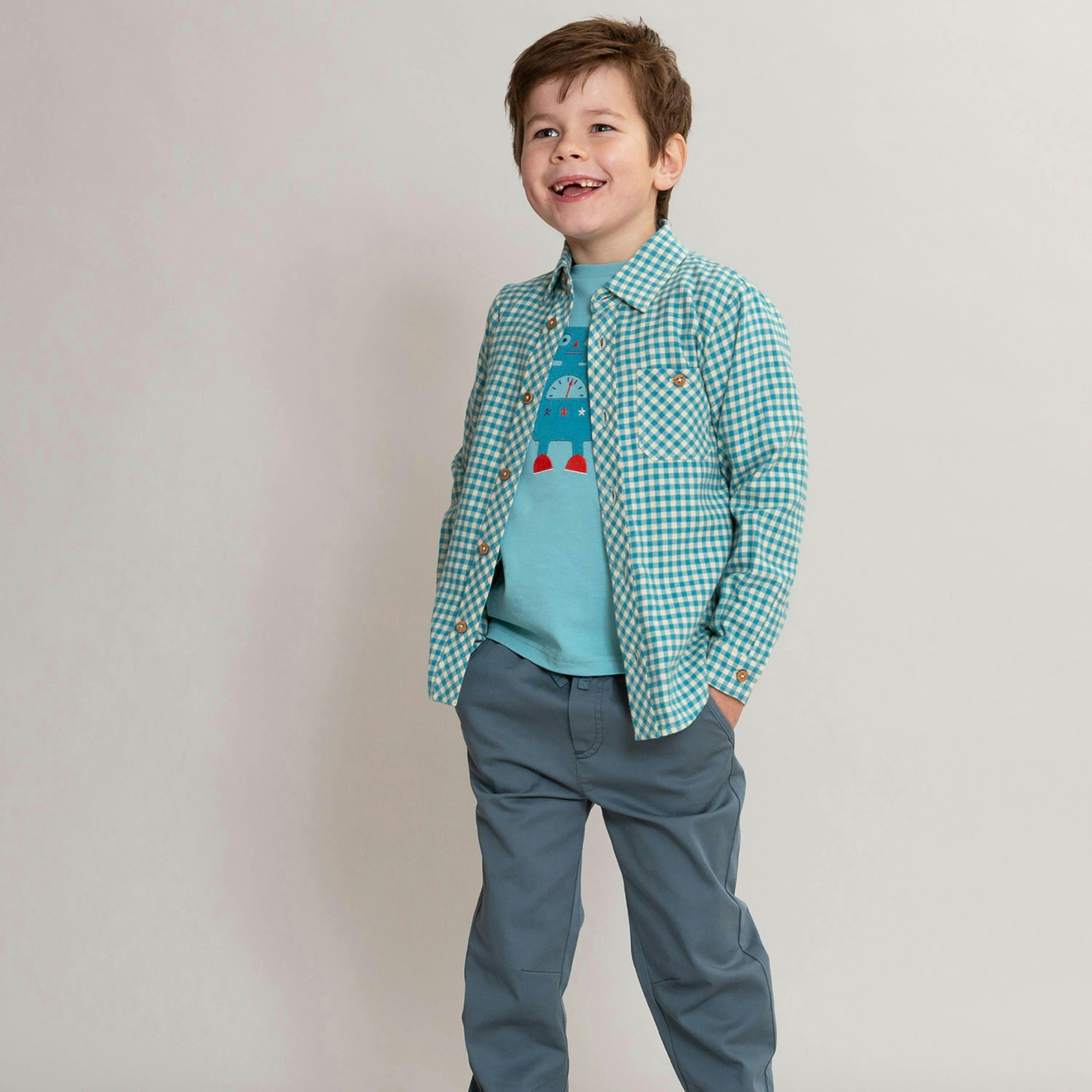 Kids Organic Ocean Check Shirt , view 3 of 5