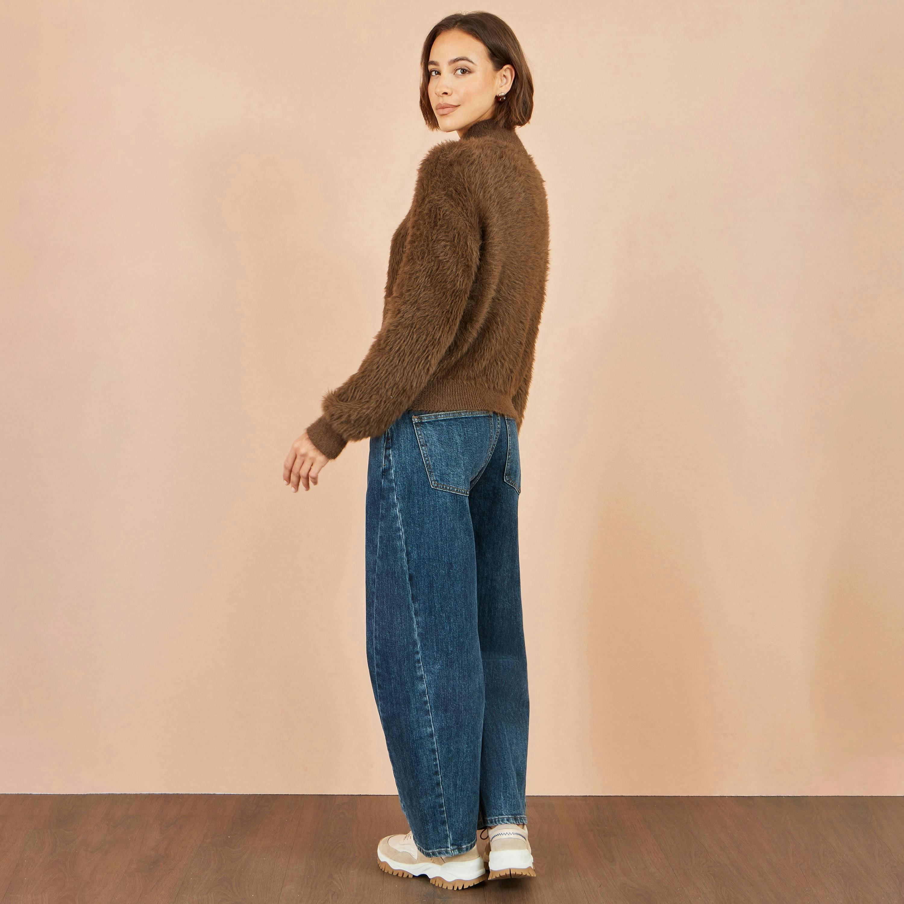 Yumi Brown Eyelash Zip Knitted Jacket , view 4 of 5