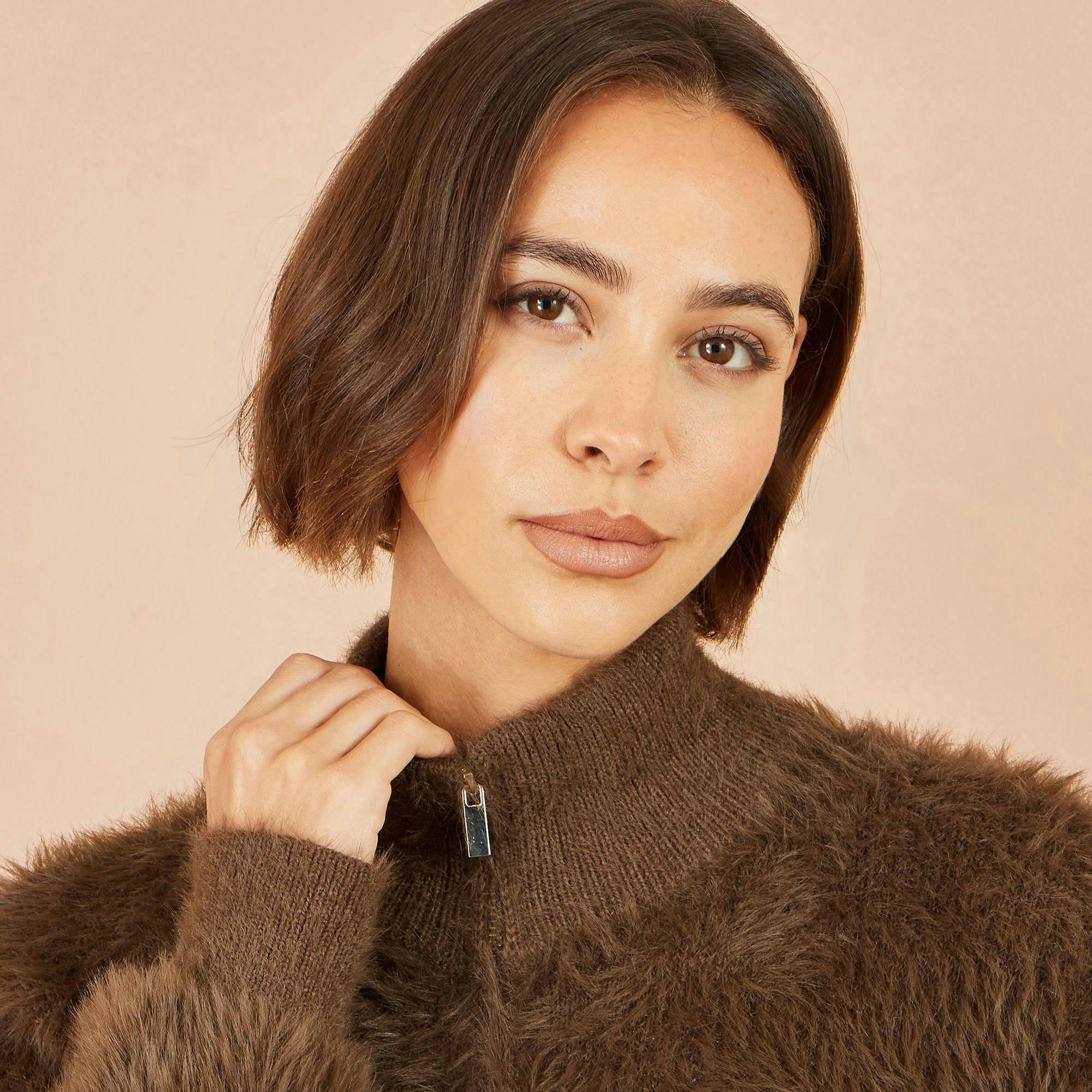 Yumi Brown Eyelash Zip Knitted Jacket , view 5 of 5
