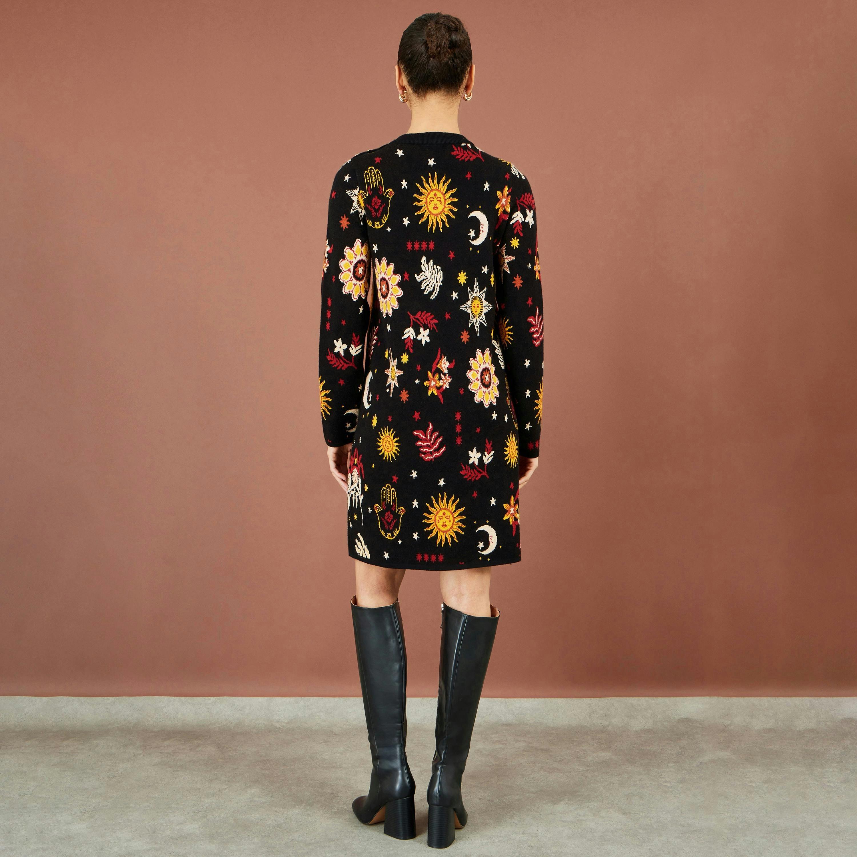 Yumi Black Cosmic Intarsia Knitted Tunic Dress , view 4 of 6