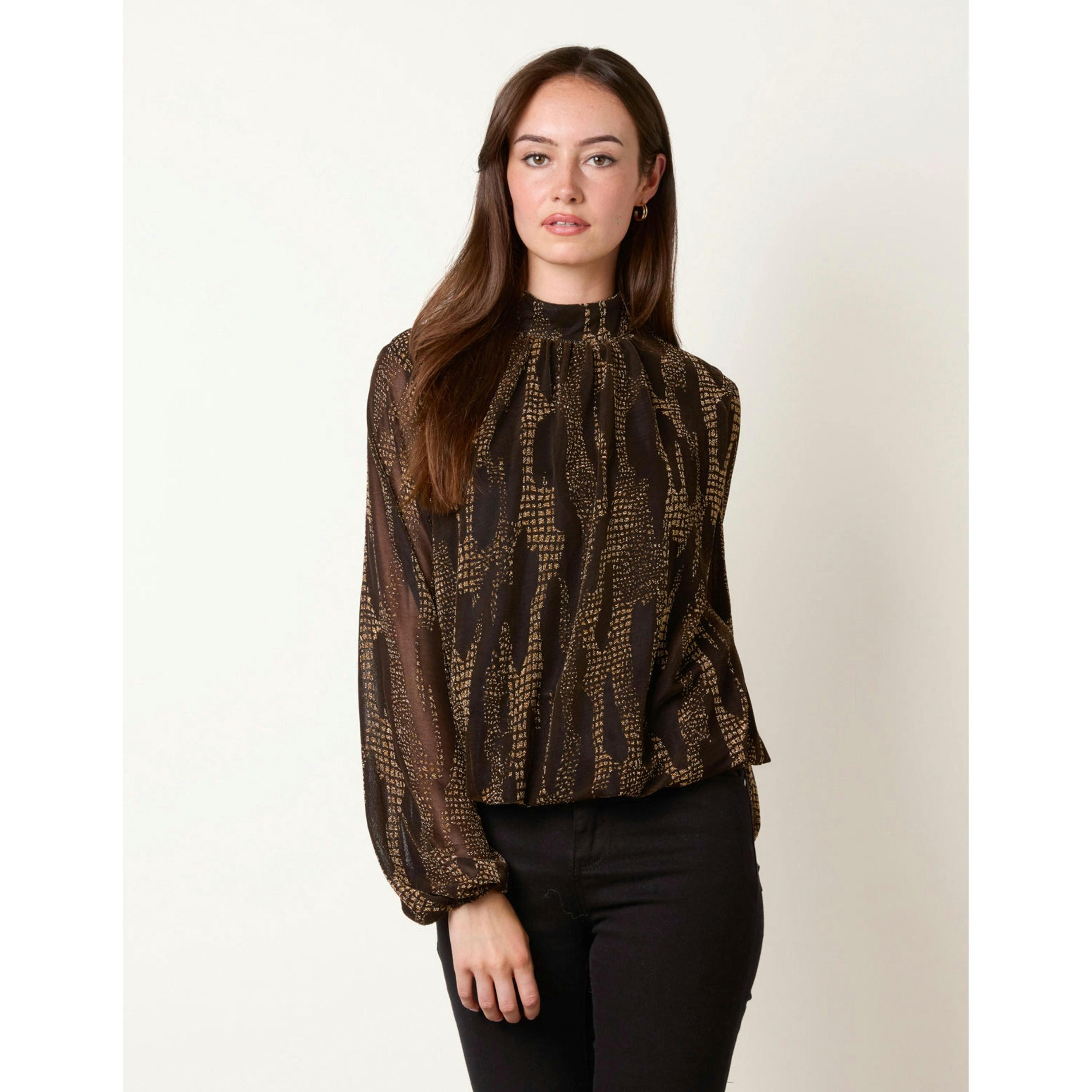 Blue Vanilla Snake High Neck Puff Ball Blouse  in Gold , view 4 of 4