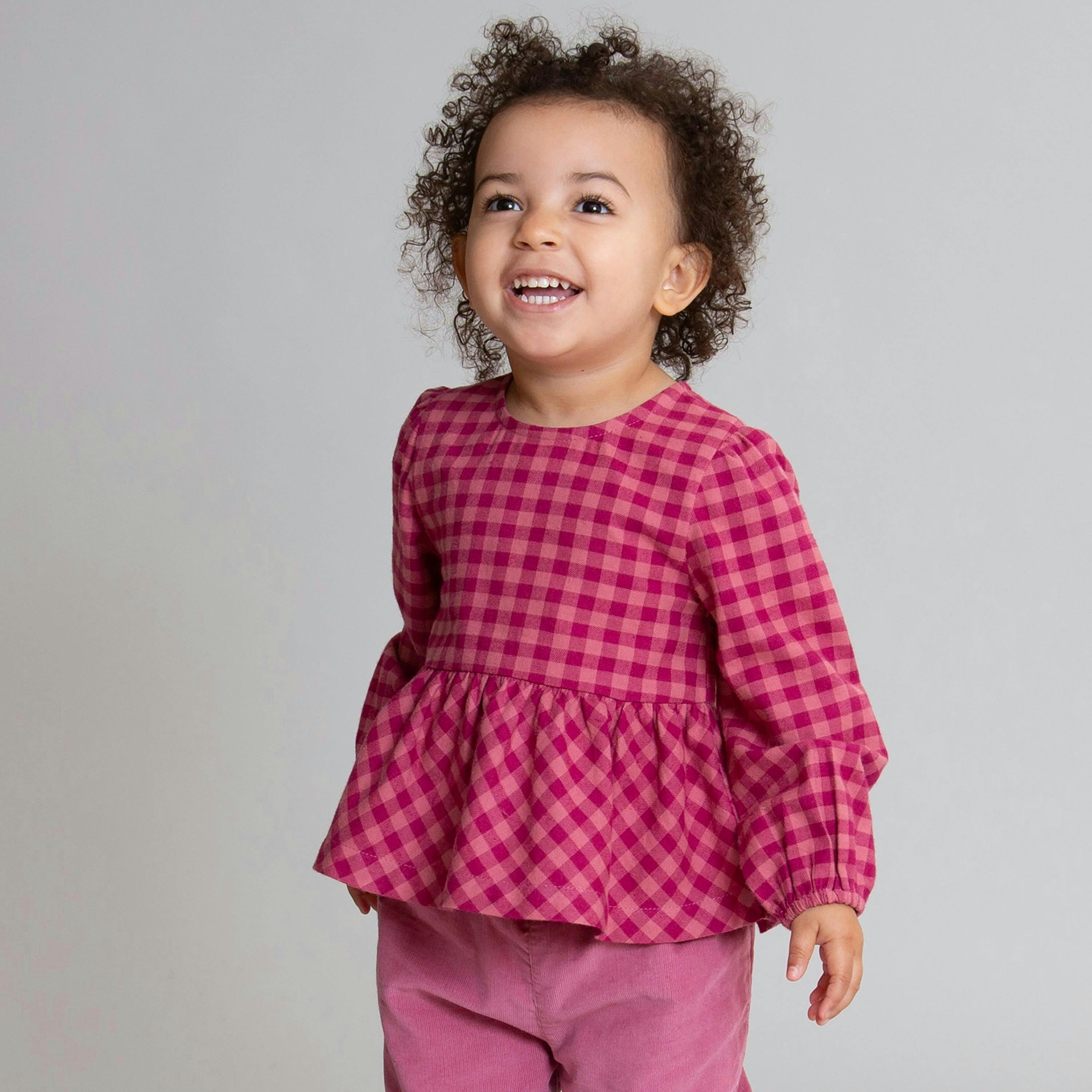 Kids Organic Damson Check Blouse , view 2 of 4
