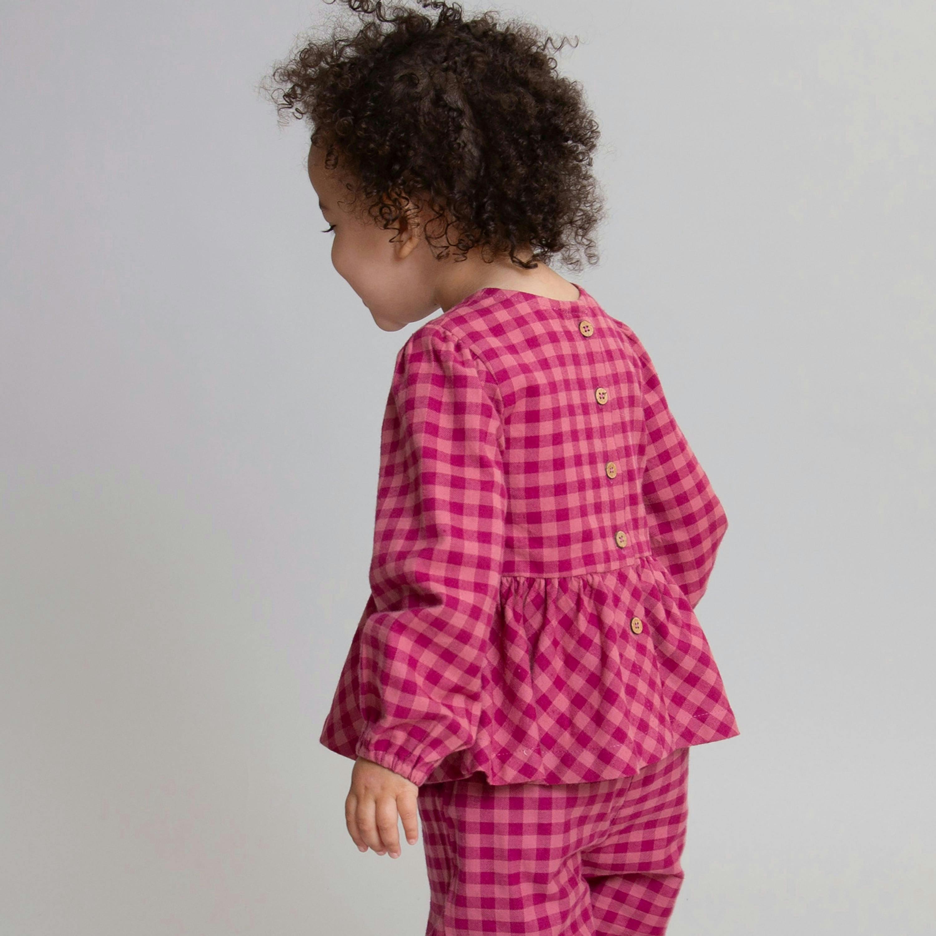 Kids Organic Damson Check Blouse , view 3 of 4