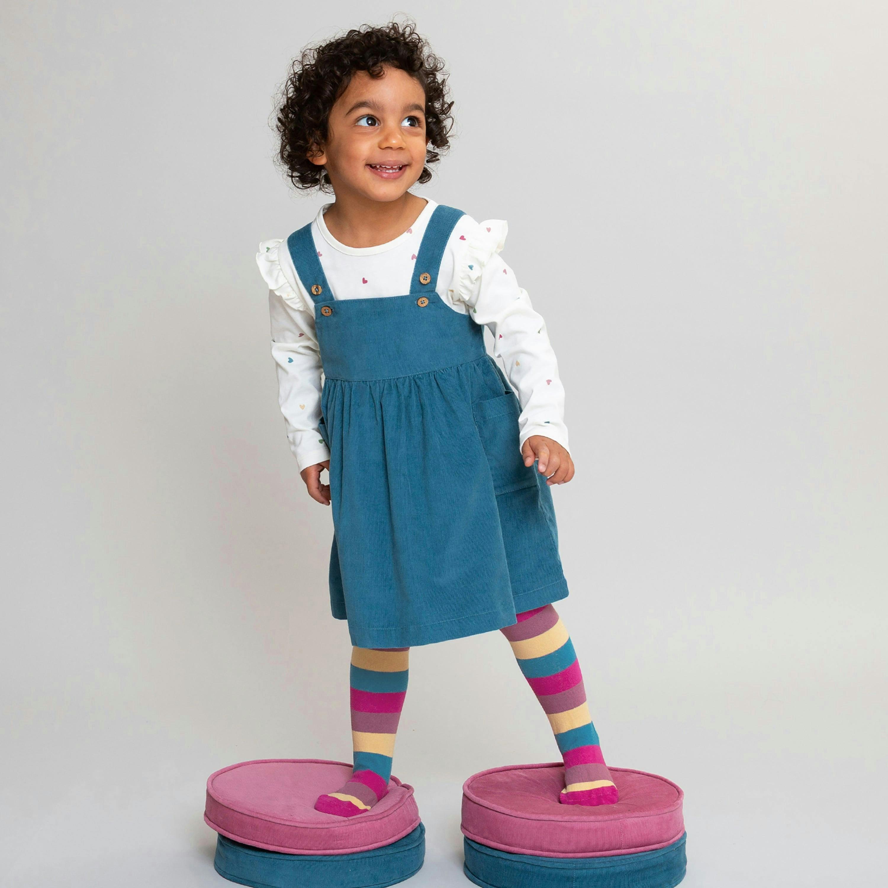 Kids Organic Stripy Tights Heather , view 3 of 4