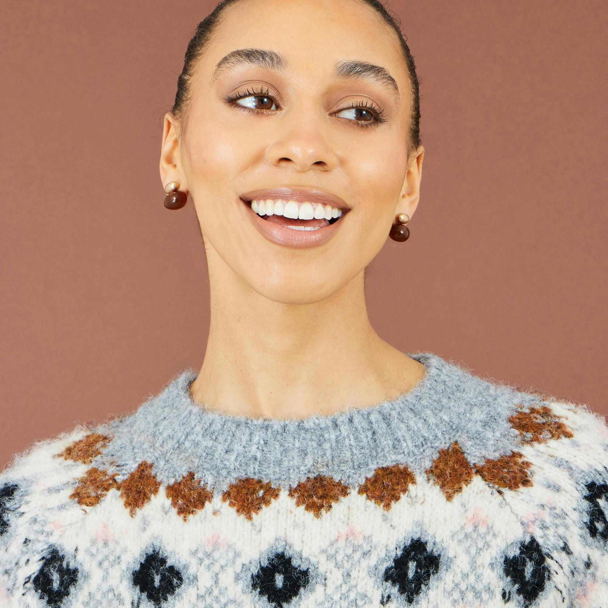 Yumi Grey Fairisle Wool Blend Relaxed Jumper , view 4 of 6